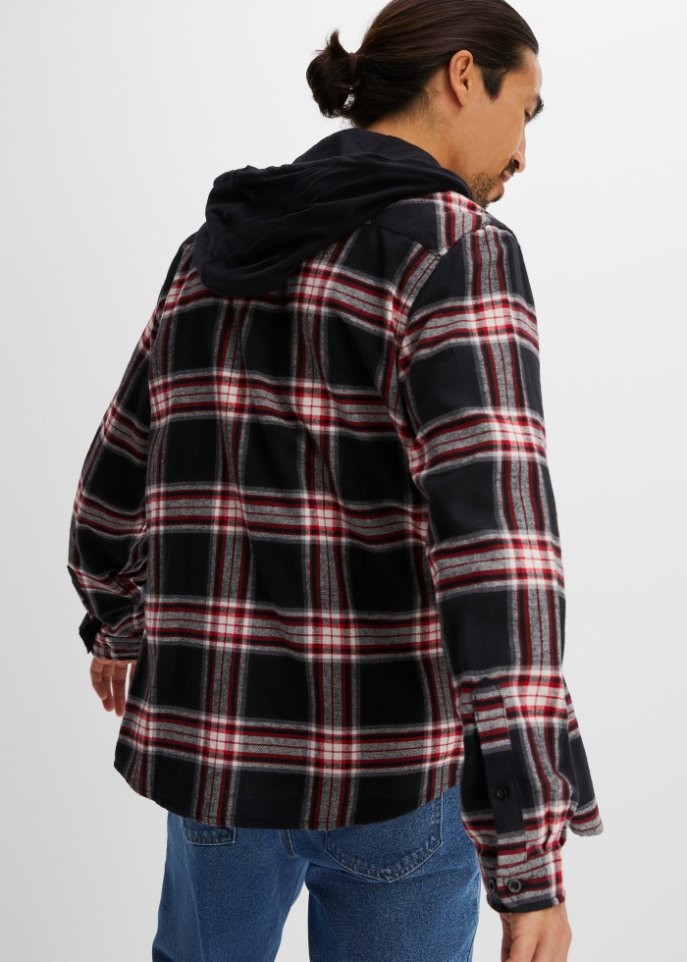 Flanell-Langarmhemd mit abnehmbarer Kapuze