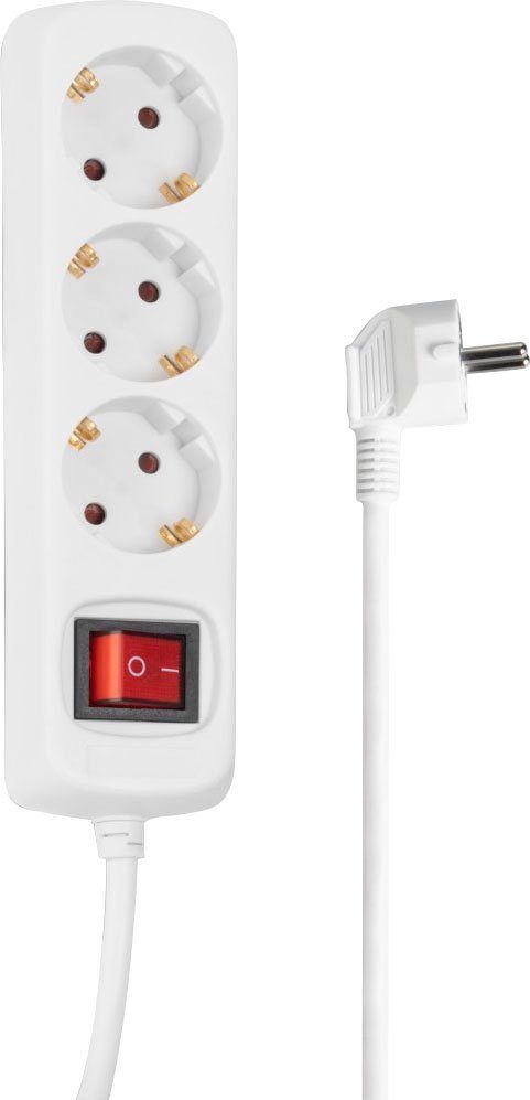 Hama Mehrfachsteckdose, 3-fach, Steckerleiste mit Schalter, 3 m Kabel, weiß Steckdosenleiste 3-fach (Kabellänge 3 m), Mehrfachsteckdose, Steckerleiste mit Schalter