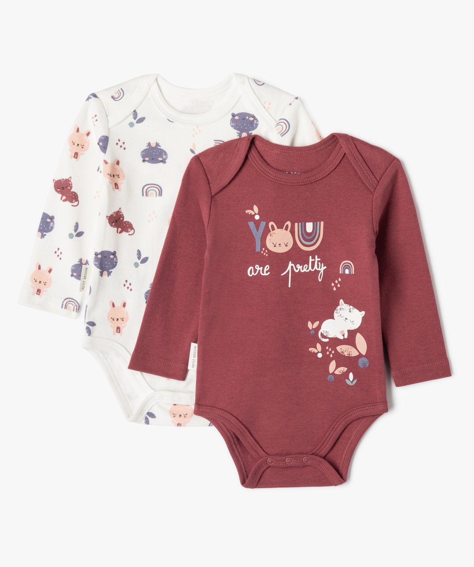Bodies imprimés à manches longues bébé fille (lot de 2) ... bordeaux | GEMO
