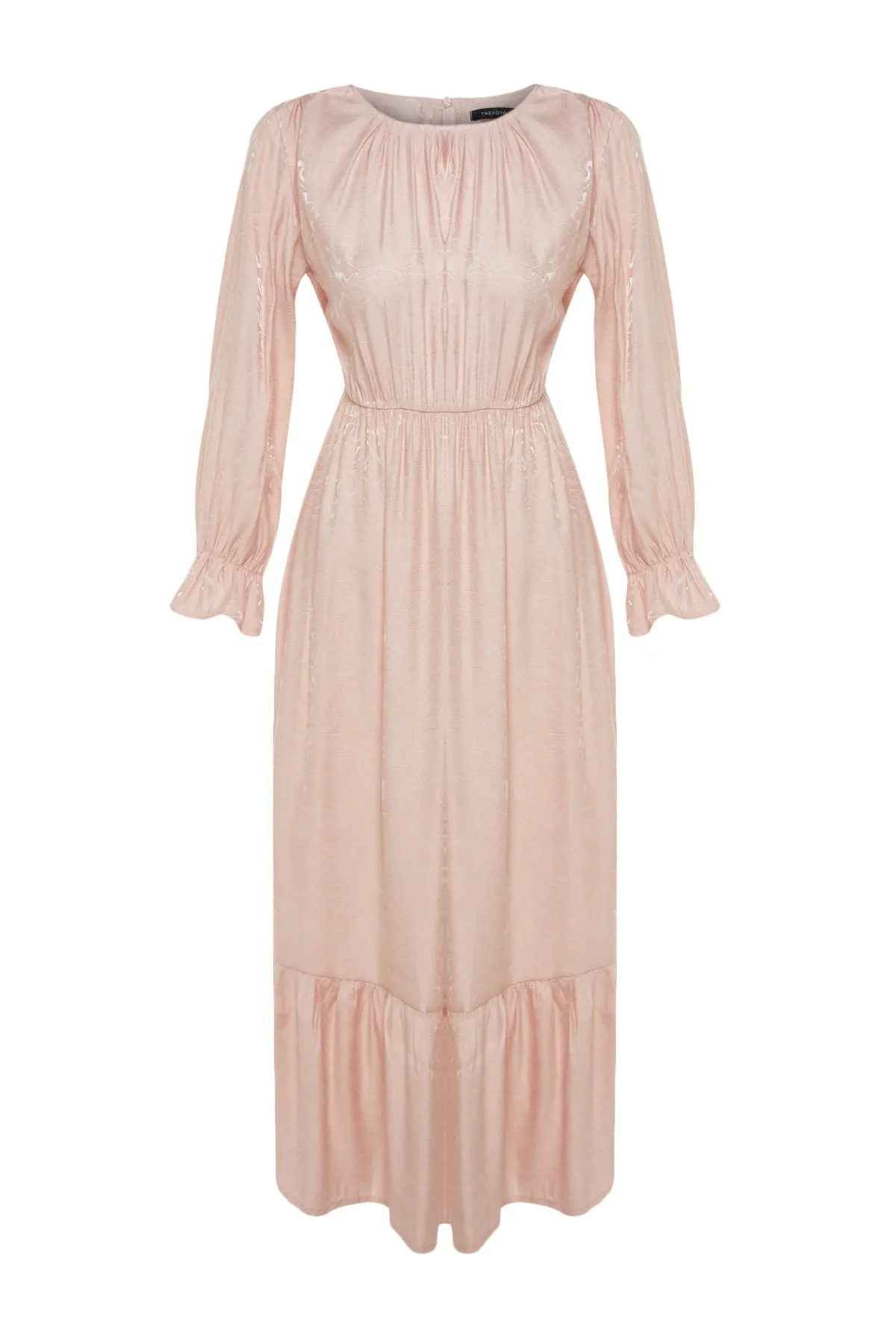 Trendyol Modest  Hellrosa Abendkleid mit selbstgemustertem Raffdetail TCTSS23DB00035