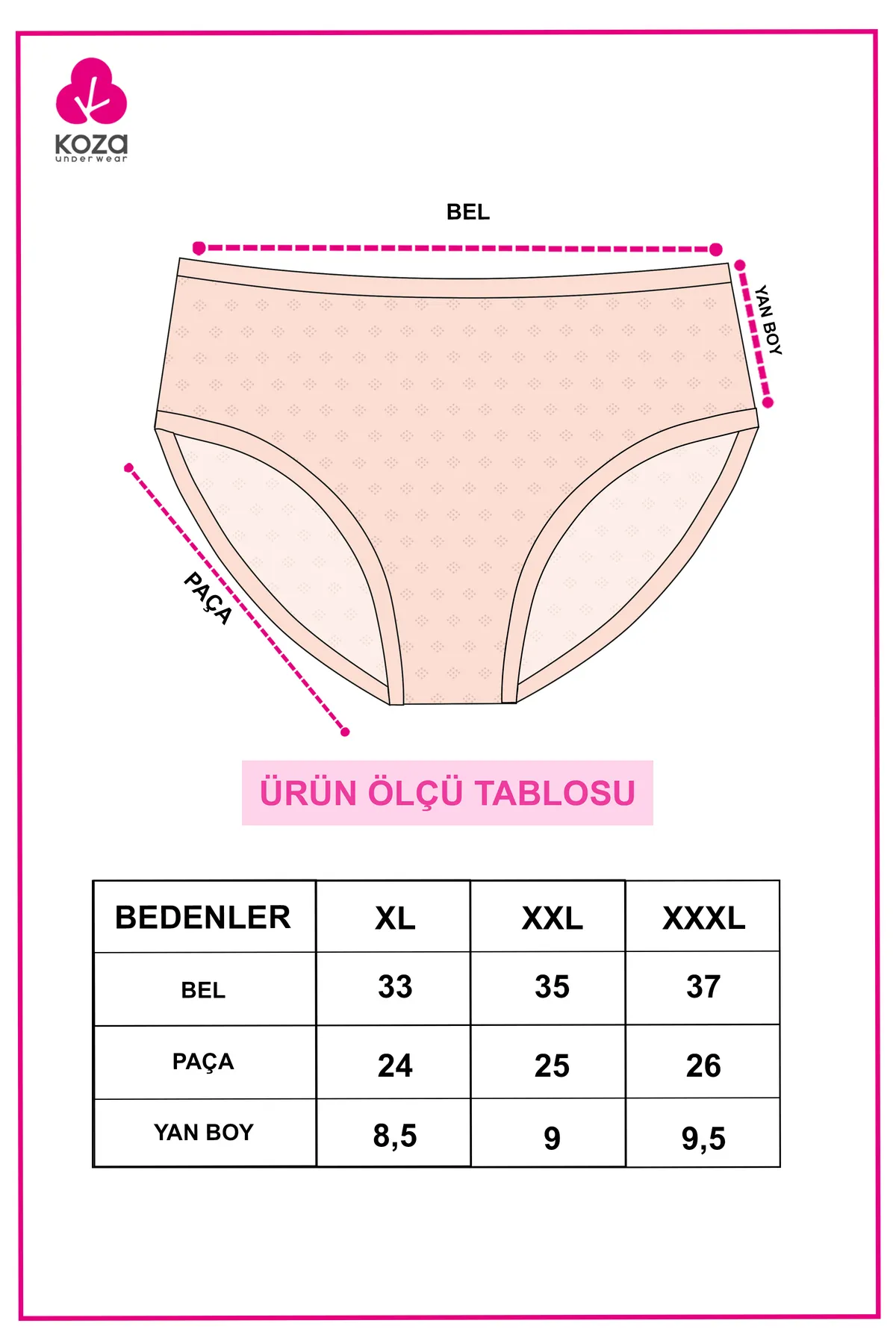 koza iç giyim  3-teiliger gemusterter Jacquard-Baumwoll-Bato mit hoher Taille für Damen