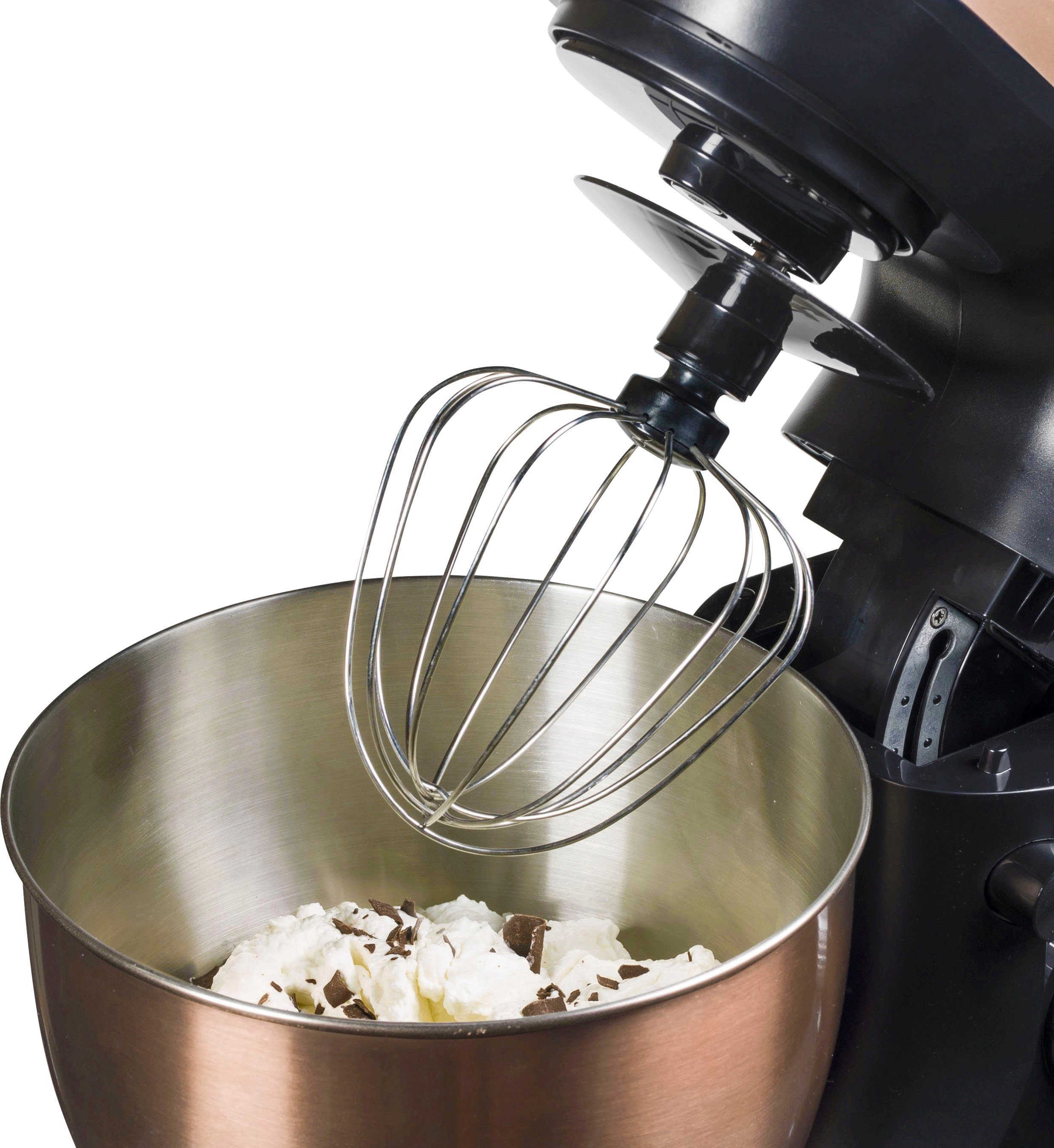 bestron Küchenmaschine AKM900CO 4-in-1, 1000 W, 5 l Schüssel, 7 Geschwindigkeiten, inkl. Schneebesen, Knethaken, Spritzschutz