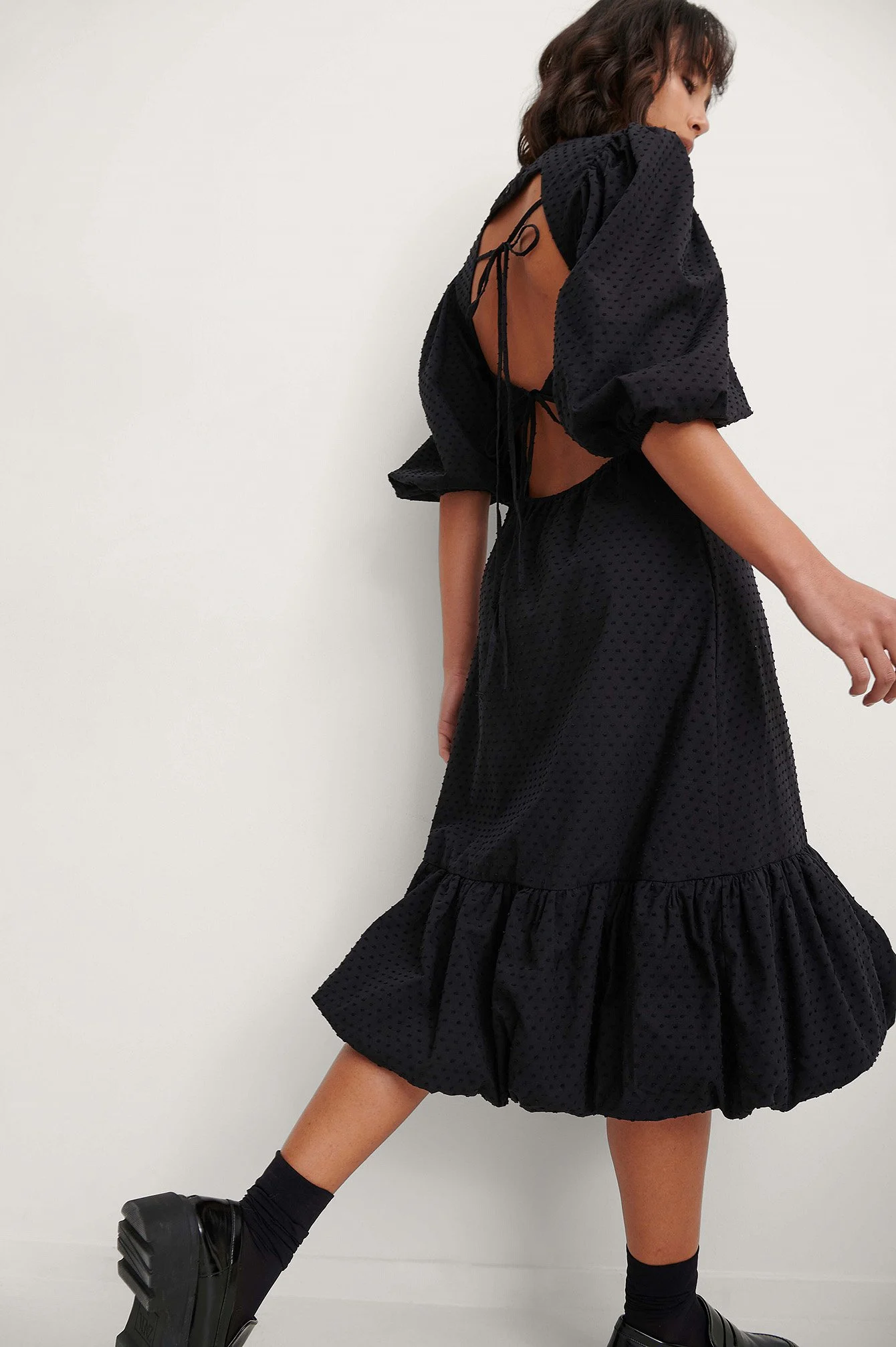 Back Detail Volume Sleeve Dress