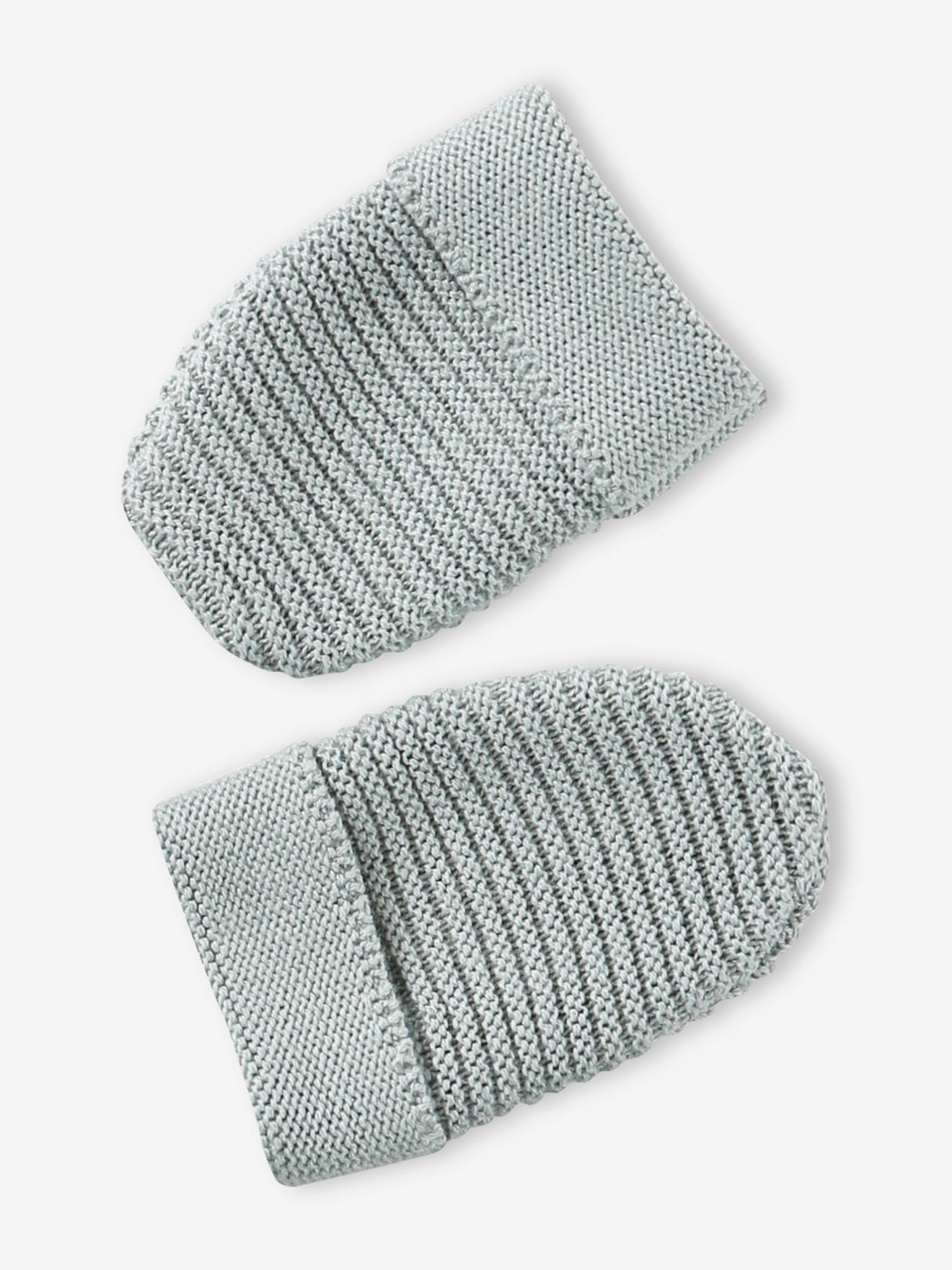 Ensemble bonnet, moufles et chaussons bébé naissance et son sac assorti marine