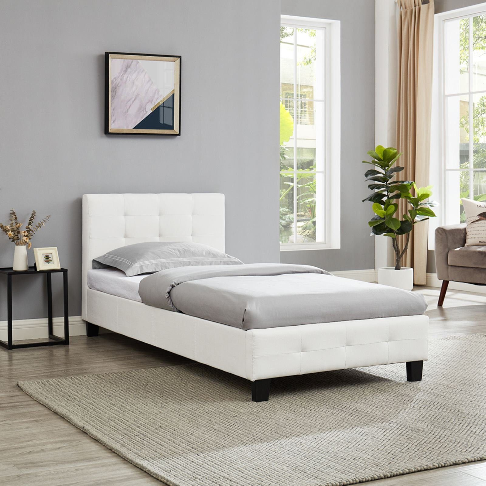 CARO-Möbel Polsterbett OHIO, Polsterbett Einzelbett Bettgestell Designbett 90 x 200 cm Lattenrost i