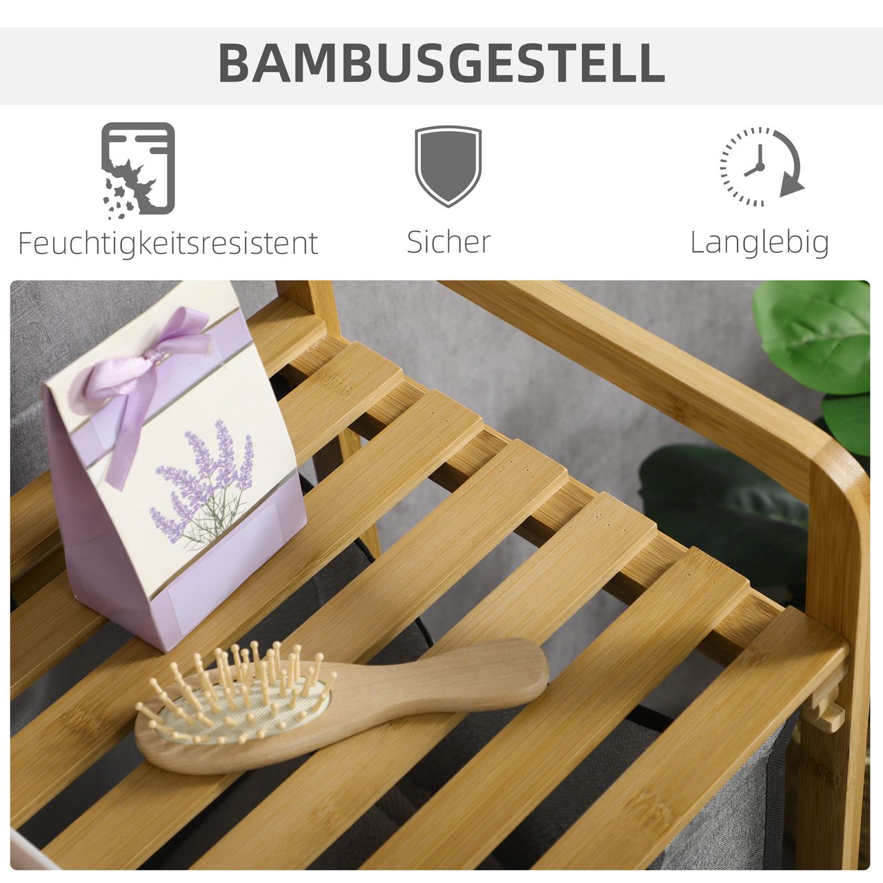 HOMCOM Wäschekorb Wäschebox mit 2 abnehmbaren Wäschesacke Wäschesortierer Bambus