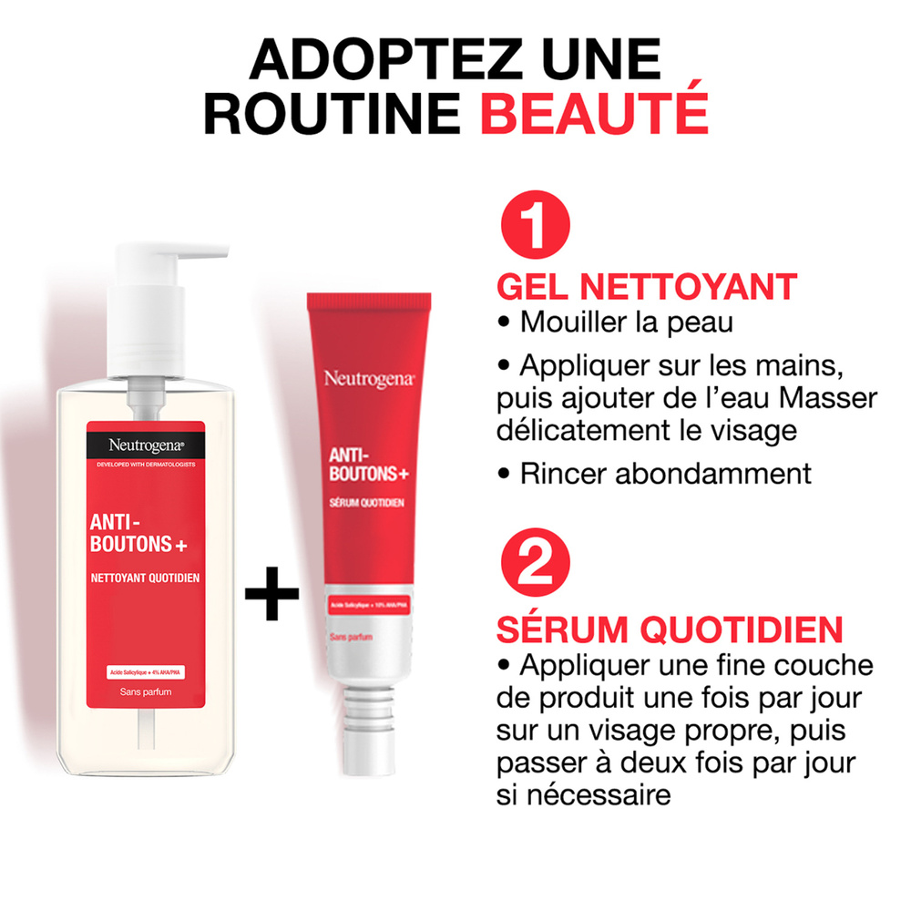 neutrogena Neutrogena Anti-boutons+ Gel Nettoyant Purifiant Visage, Acide glycolique 200 ml Gel Nettoyant