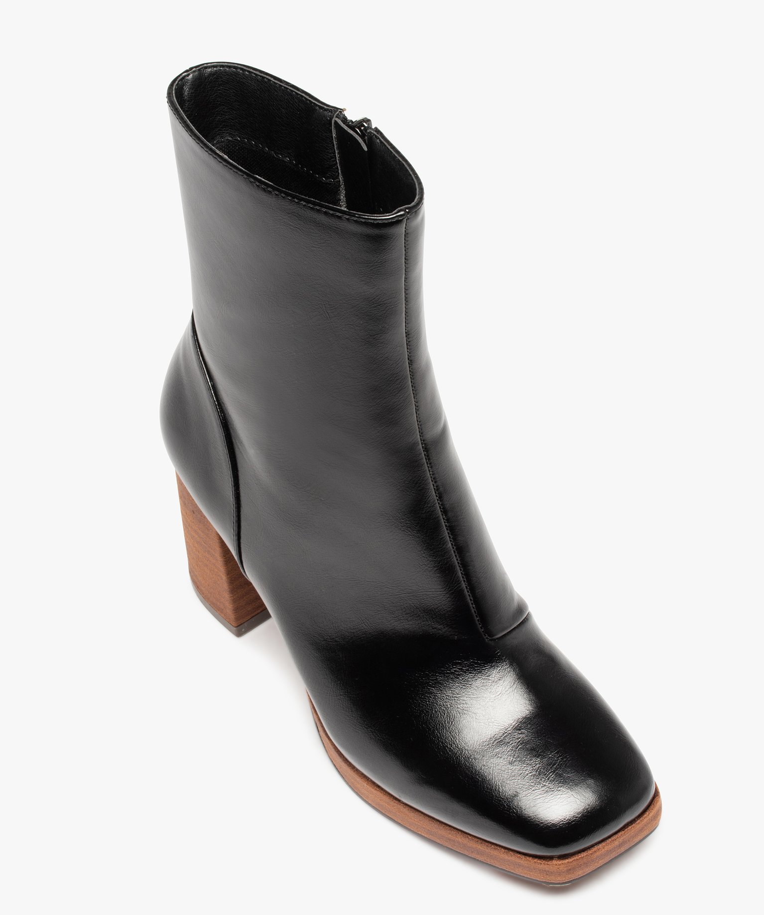 Boots femme à talon dessus uni et bout carré noir | GEMO