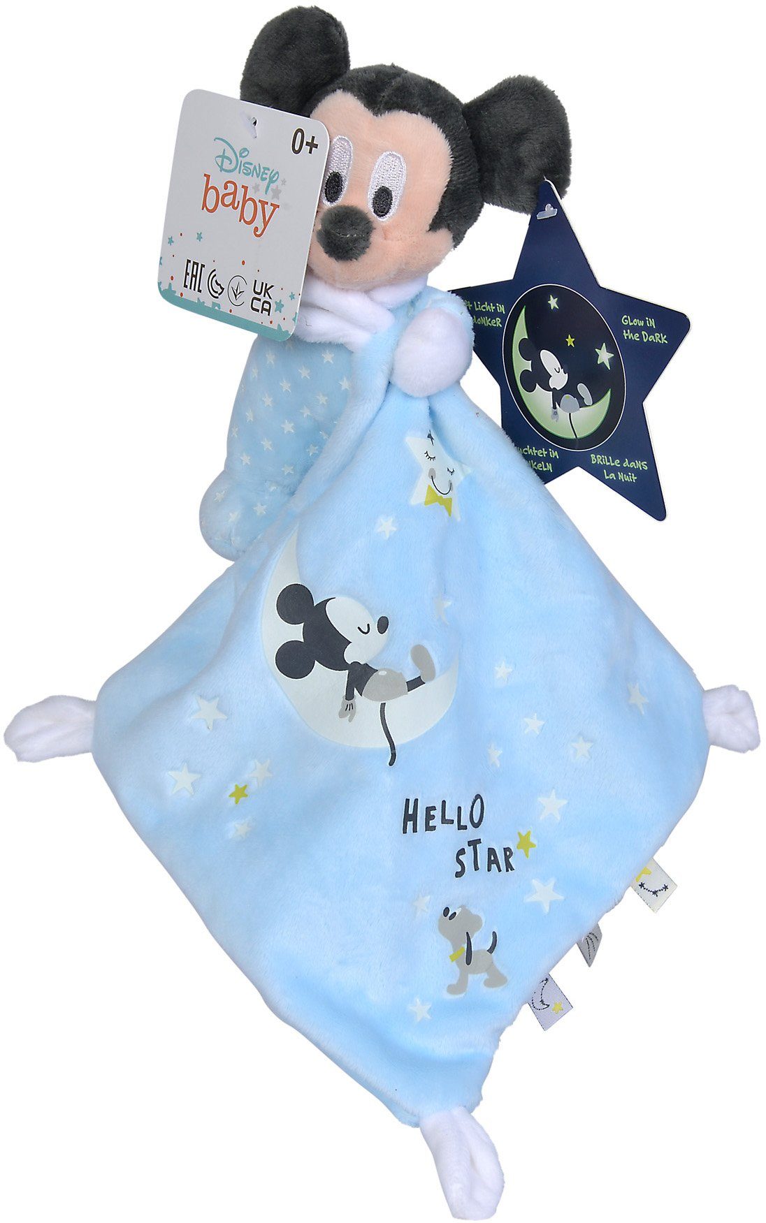 SIMBA Schmusetuch  Mickey Glow in the dark, Starry Night, mit leuchtenden Elementen
