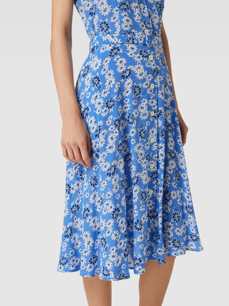 Midikleid mit floralem Muster in blau