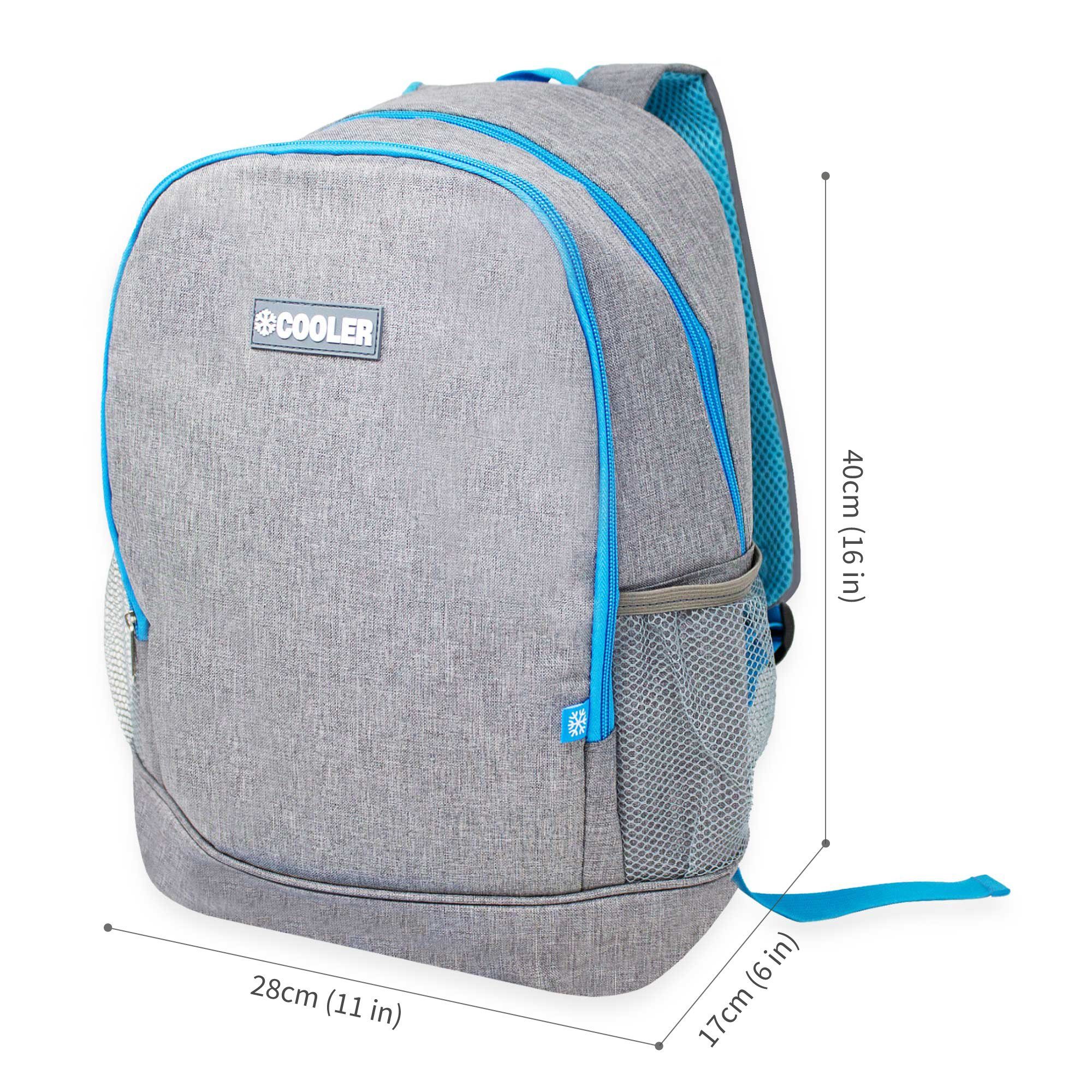 ToCi Kühltasche Kühlrucksack 16 Liter Rucksack Isoliert Kühltasche Thermo Kühlbox Grau