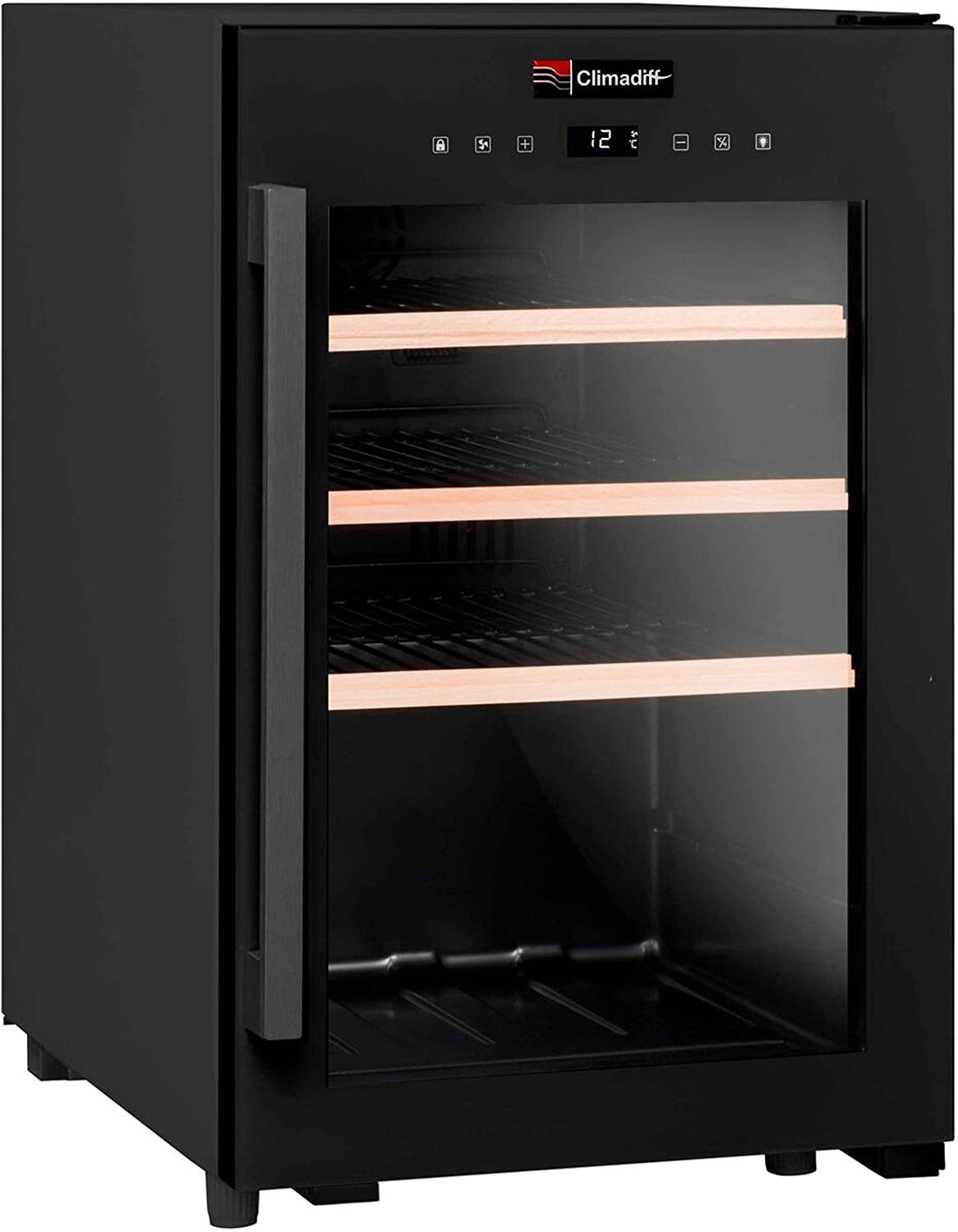 CLIMADIFF Weinkühlschrank CS31B1, Glastür, 31 Flaschen, 60L, Flaschenkühlschrank Kühlschrank, für 31 Standardflaschen á 0,75l,Design Weinkühler, Getränkekühlschrank 62x40x54cm Weinschrank