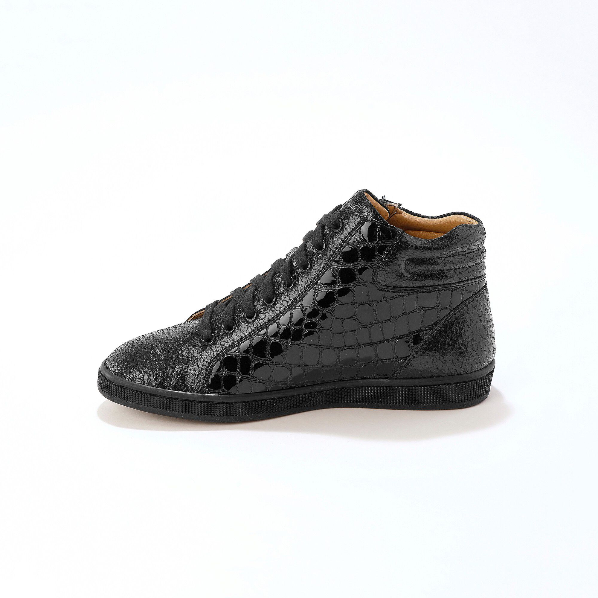 Basket montantes zippées en cuir souple effet croco