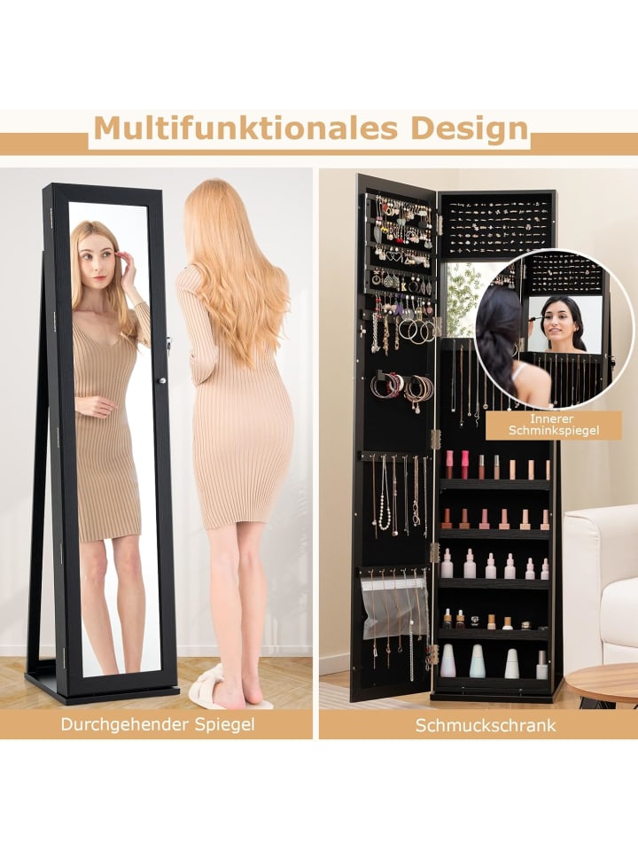 COSTWAY Schmuckschrank abschließbar 157cm in Schwarz günstig kaufen onesize