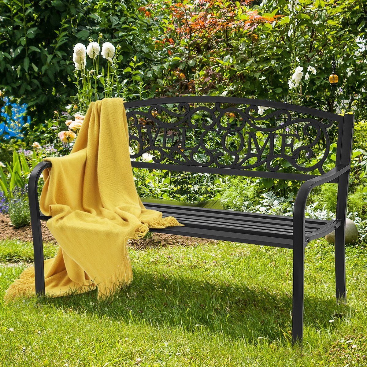 COSTWAY Gartenbank, mit Rückenlehnen, bis 320kg belastbar, 127 x 63,5 x 89cm