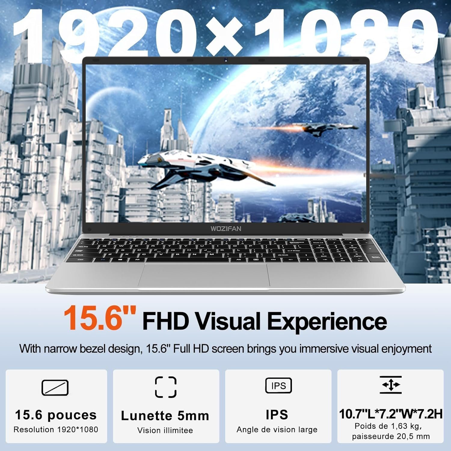 WOZIFAN Notebook (Intel Celeron J4105, 128 GB SSD, FHD Display 6 GB RAM lange Akkulaufzeit für ultimative Produktivität)