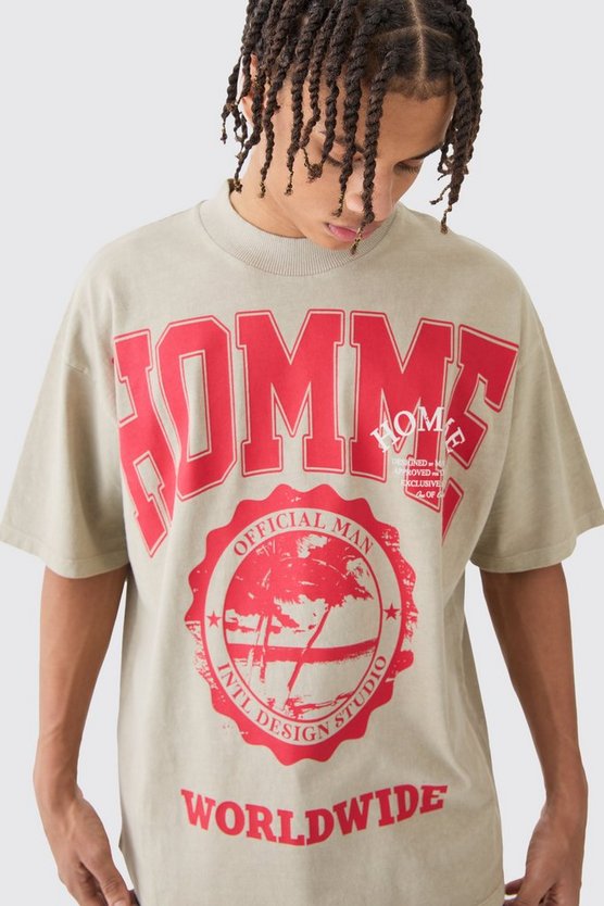 Oversize T-Shirt mit Homme Print