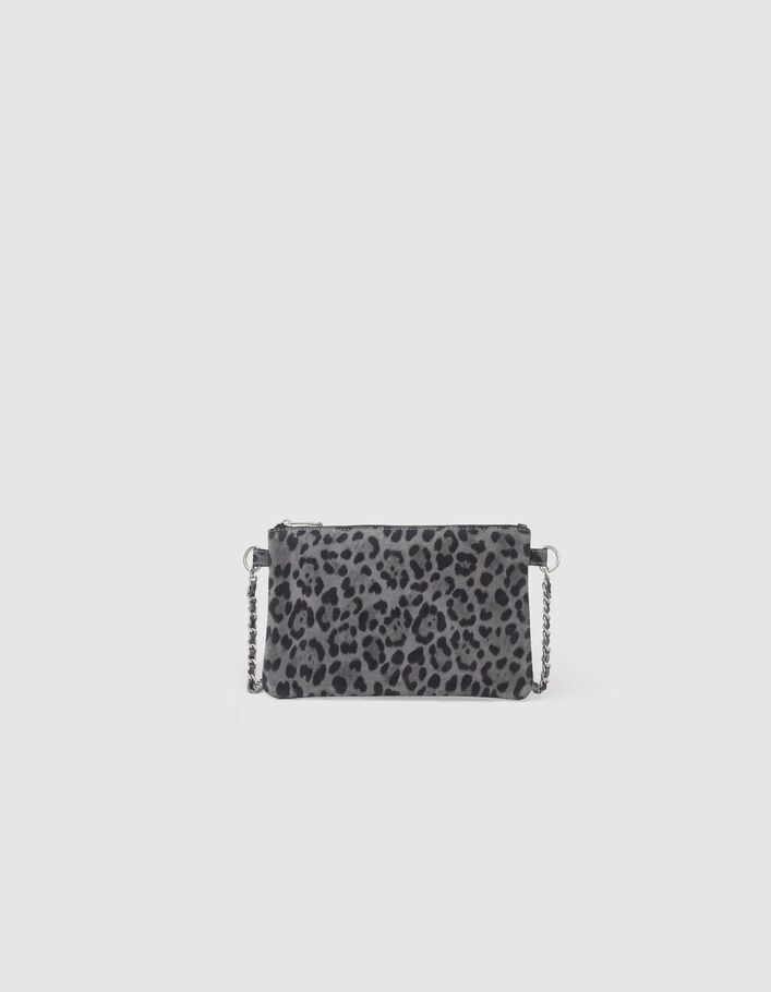 La pochette 111 gris cuir velours motif léopard Femme