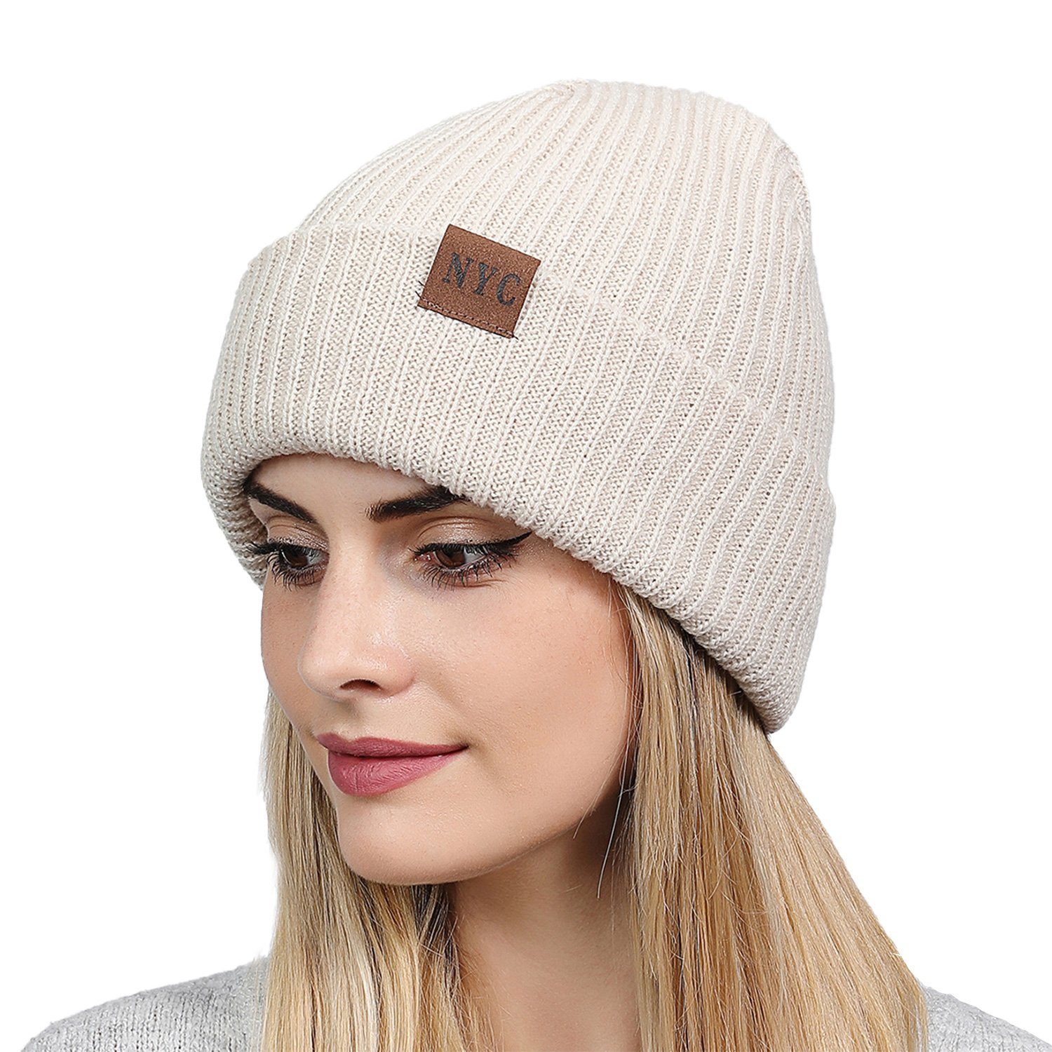 MAGICSHE Strickmütze Warme Damen-Wintermütze aus Rippenstrick mit Bündchen (1-St)