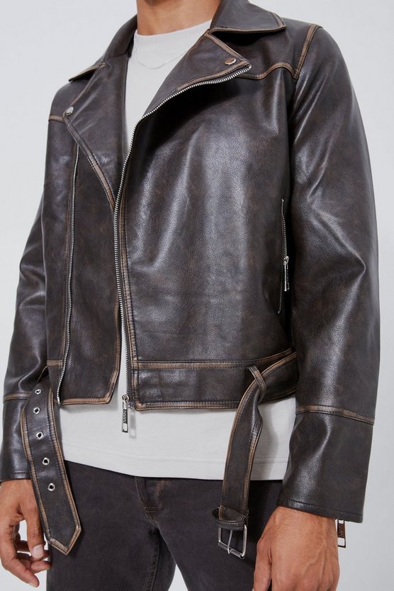 Kastige Vintage PU-Bikerjacke