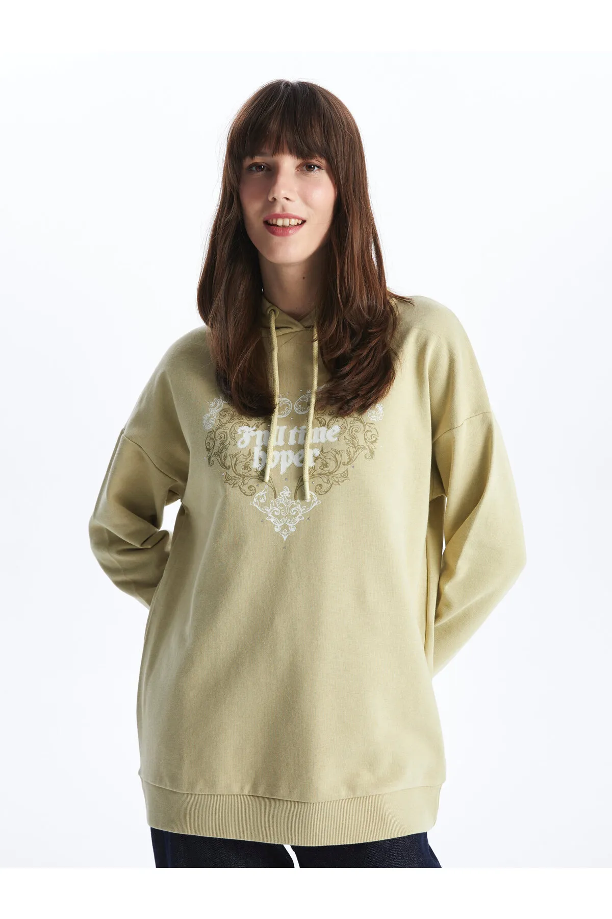 LC Waikiki  Bedruckte Langarm-Sweatshirt-Tunika für Damen mit Kapuze