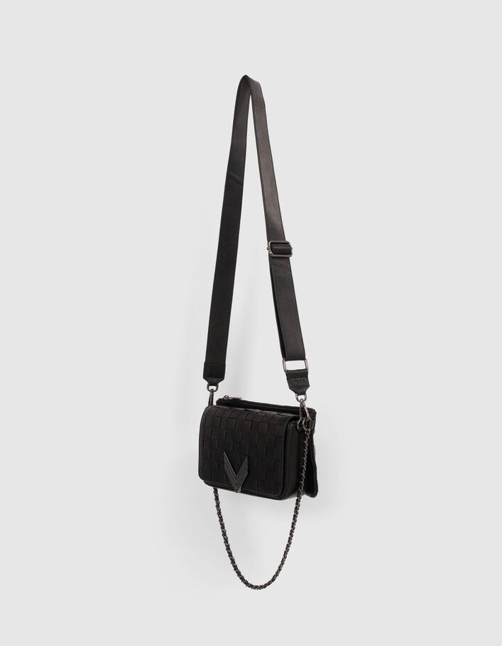 Le sac 111 TORINO en cuir noir tressé esprit damier Femme
