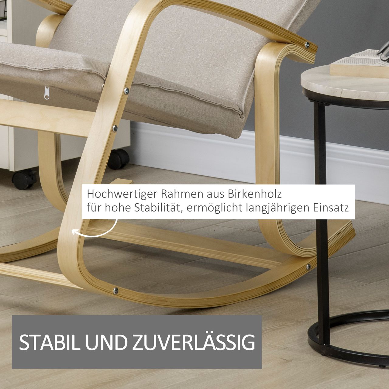 HOMCOM Schaukelstuhl Gestell aus Birkenholz Belastbarkeit 120kg Grau