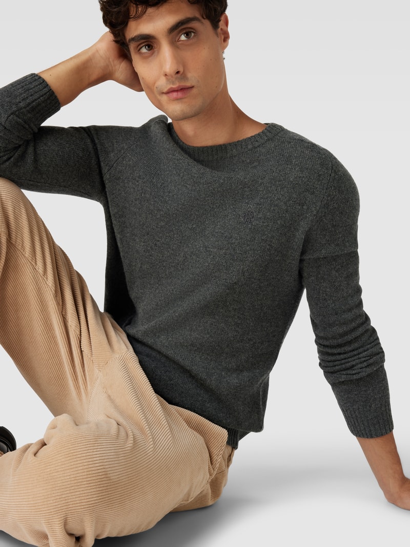 Strickpullover aus Lammwolle Modell 'TANGUY' in dunkelgrau meliert