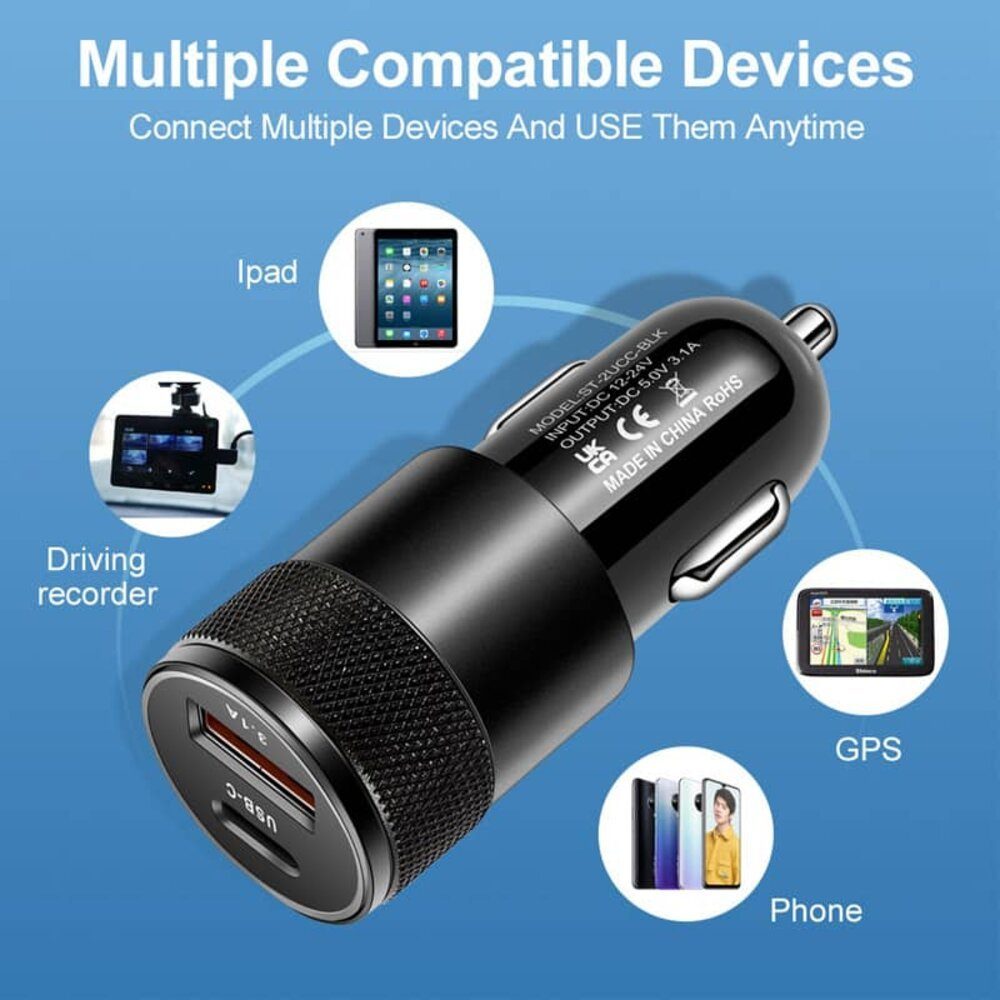 Gravizone Auto Ladegerät USB Typ C Ladeadapter KFZ Zigarettenanzünder KFZ-Adapter Usb zu Usb