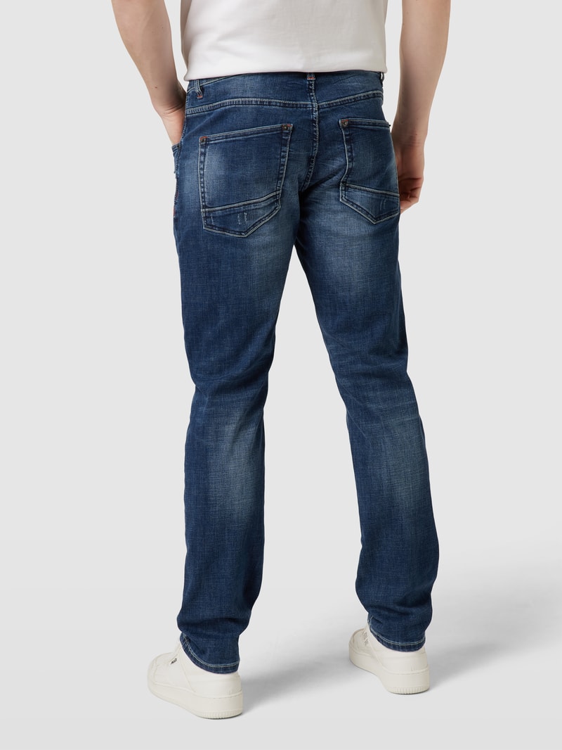 Straight Fit Jeans im Used-Look Modell 'David' in blau