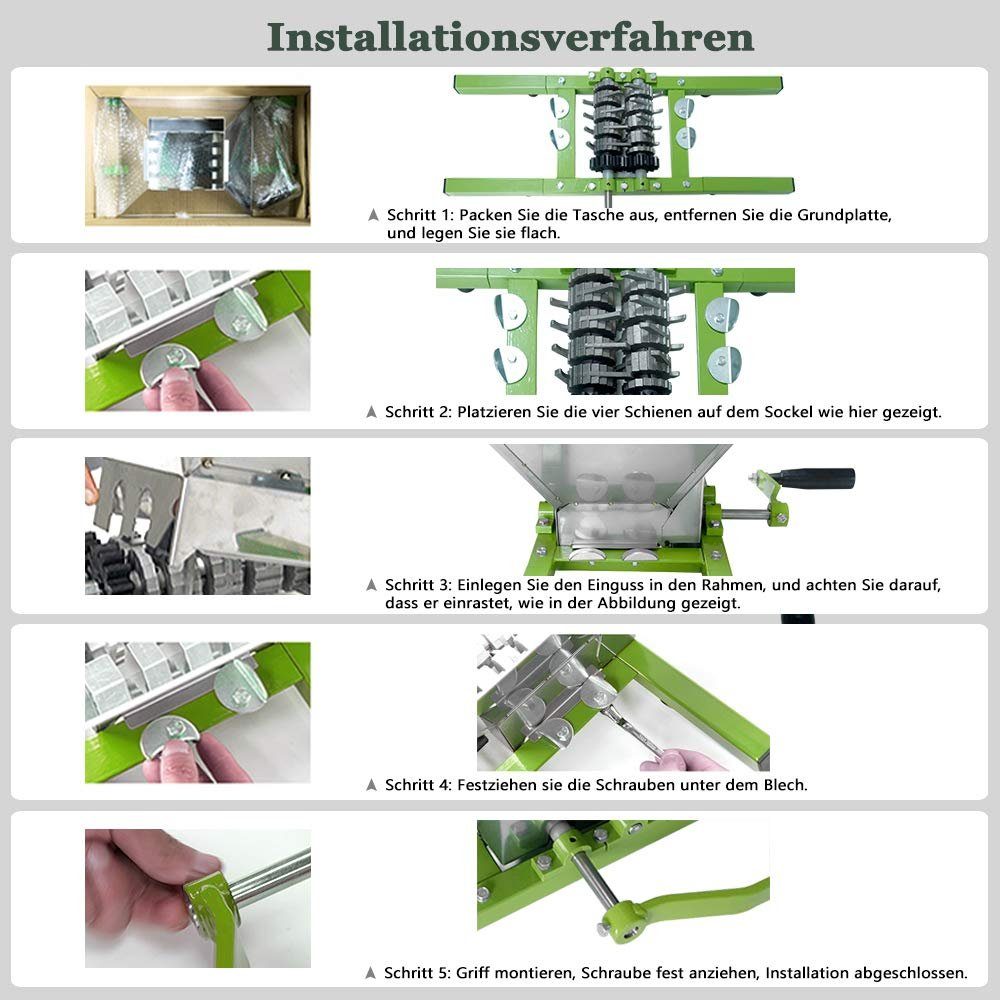 UISEBRT Obstpresse Obstmühle Obsthäcksler, Manuell Obstmuser 7L Edelstahl