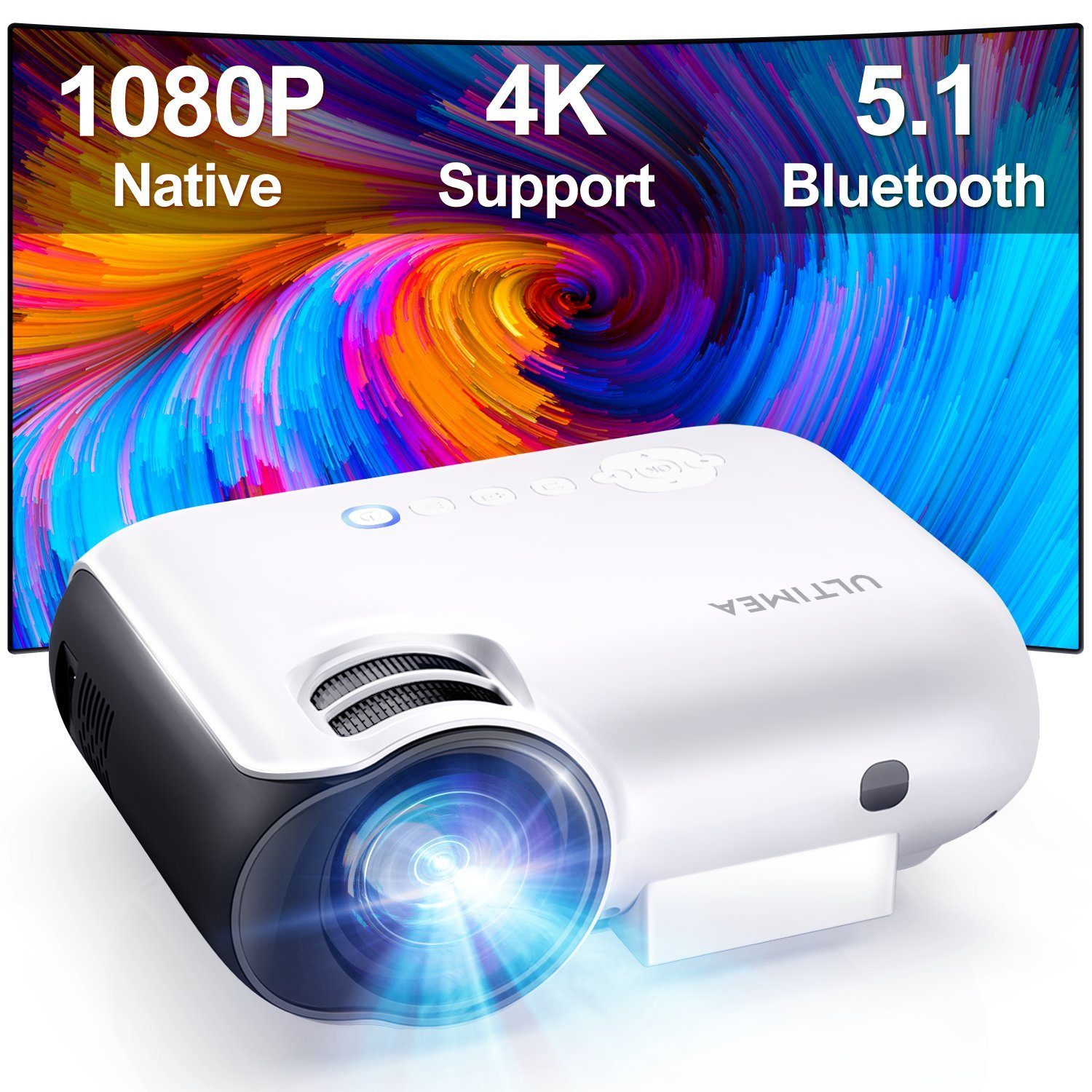 Ultimea Apollo P20 Full HD Native 1080P Beamer (10000 lm, 10000:1, 1920 x 1080 px, 4K Unterstützt Tragbarer Bluetooth Beamer für Heimkino)