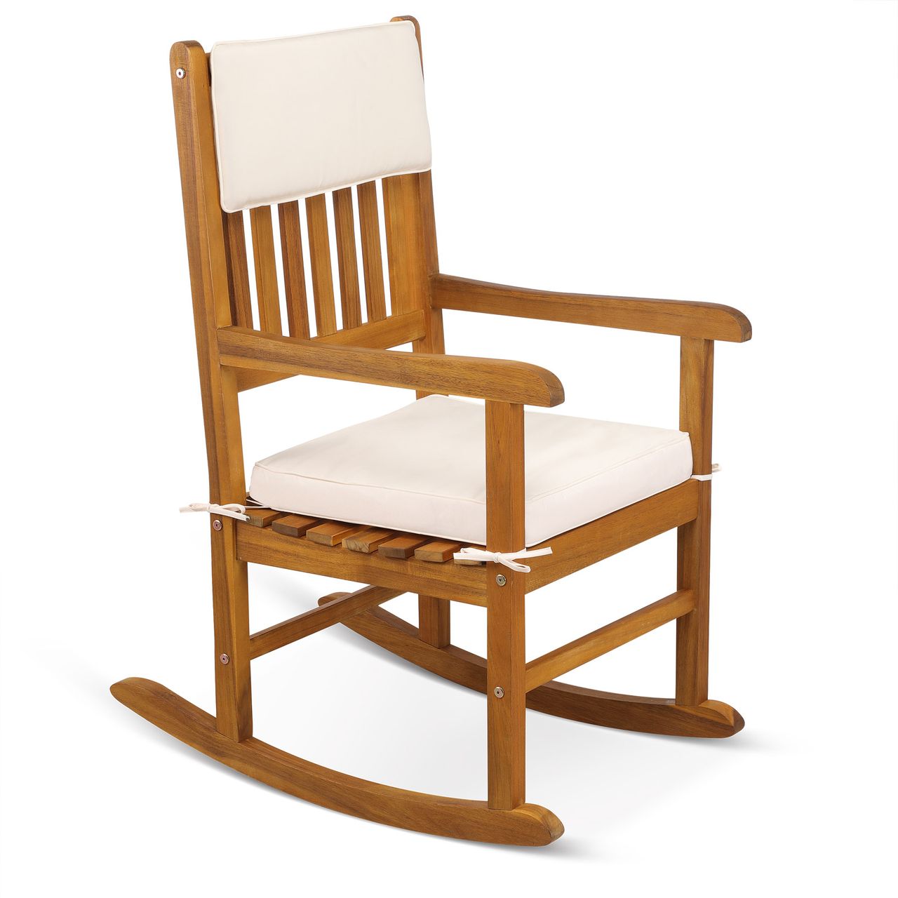 Casaria Deuba Schaukelstuhl Akazie 3 tlg 107x76x54cm braun creme