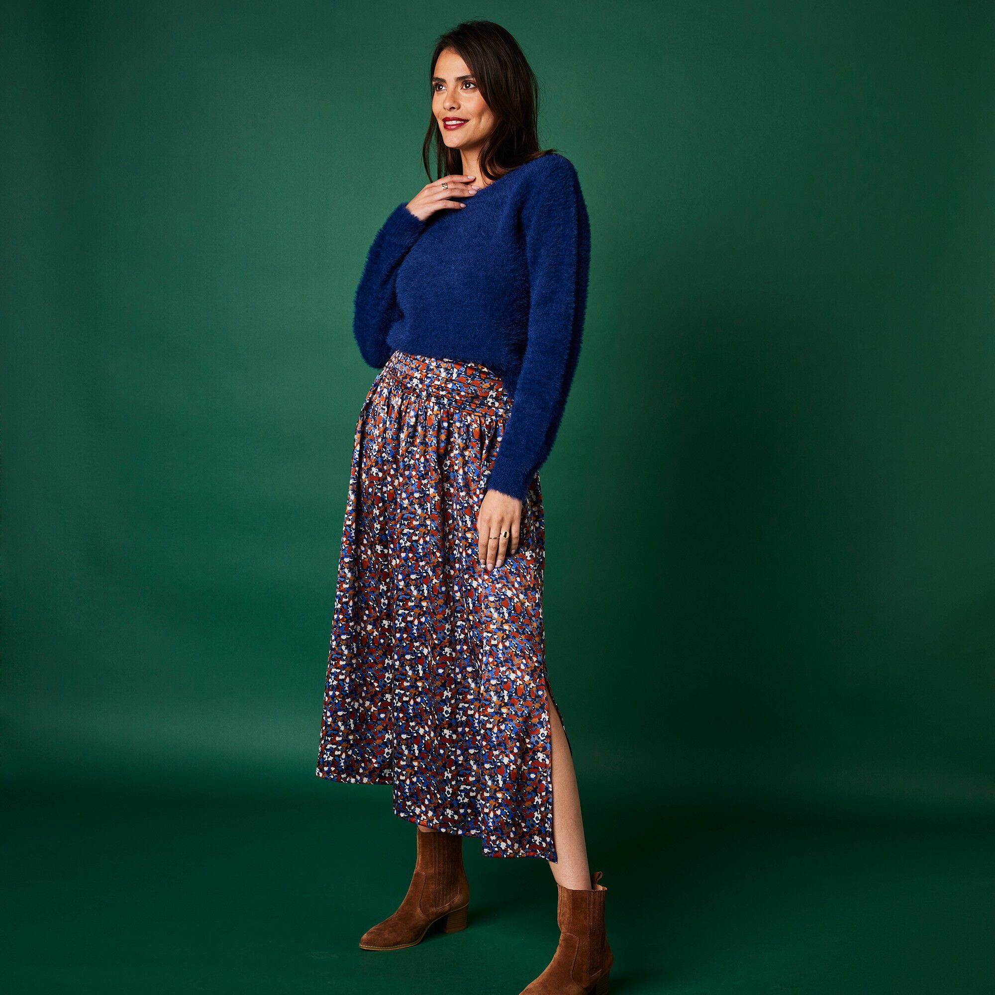 Jupe longue satin imprimé minimaliste