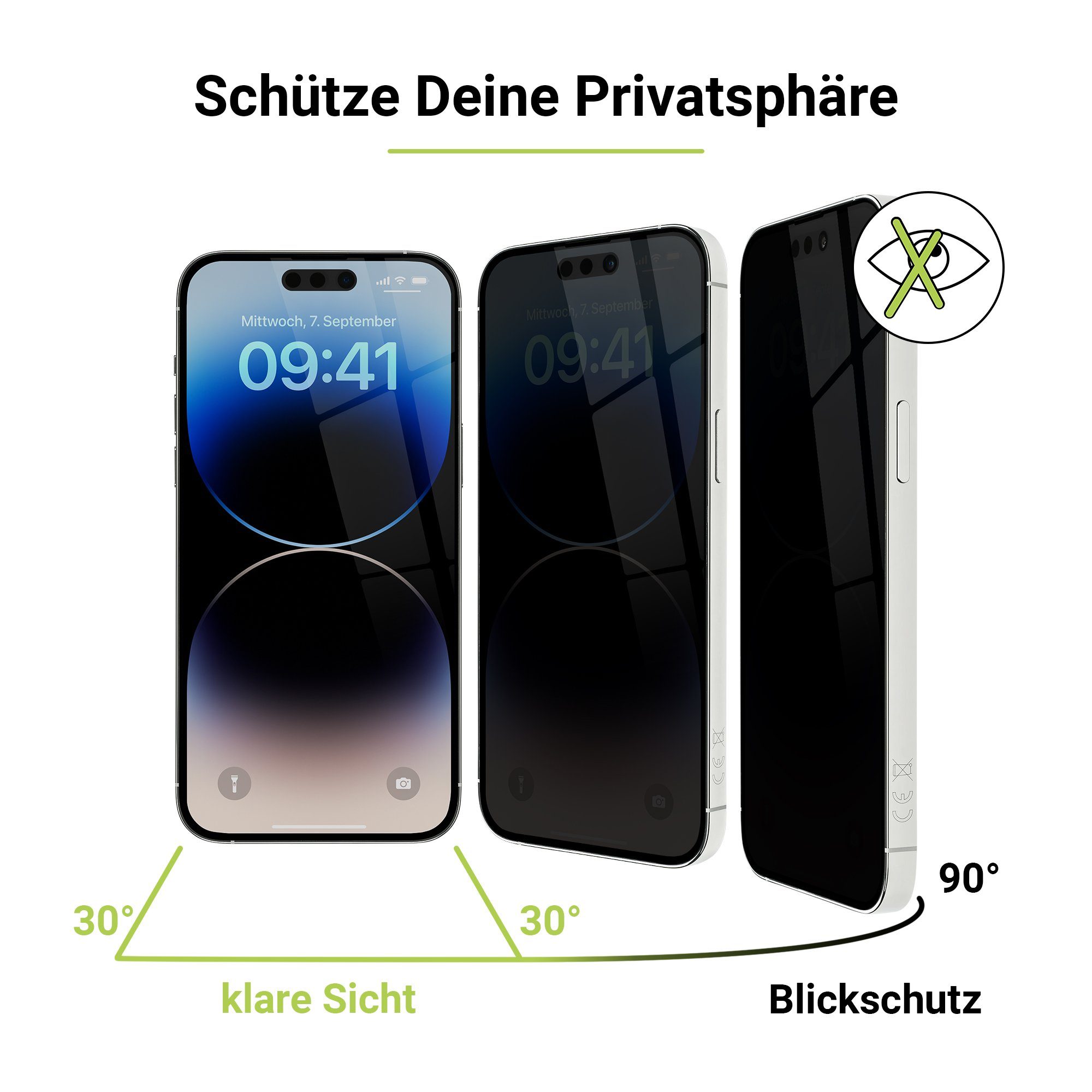Artwizz Sichtschutzfolie PrivacyGlass, Displayschutz mit Blickschutz aus 100% Sicherheitsglas, iPhone 15