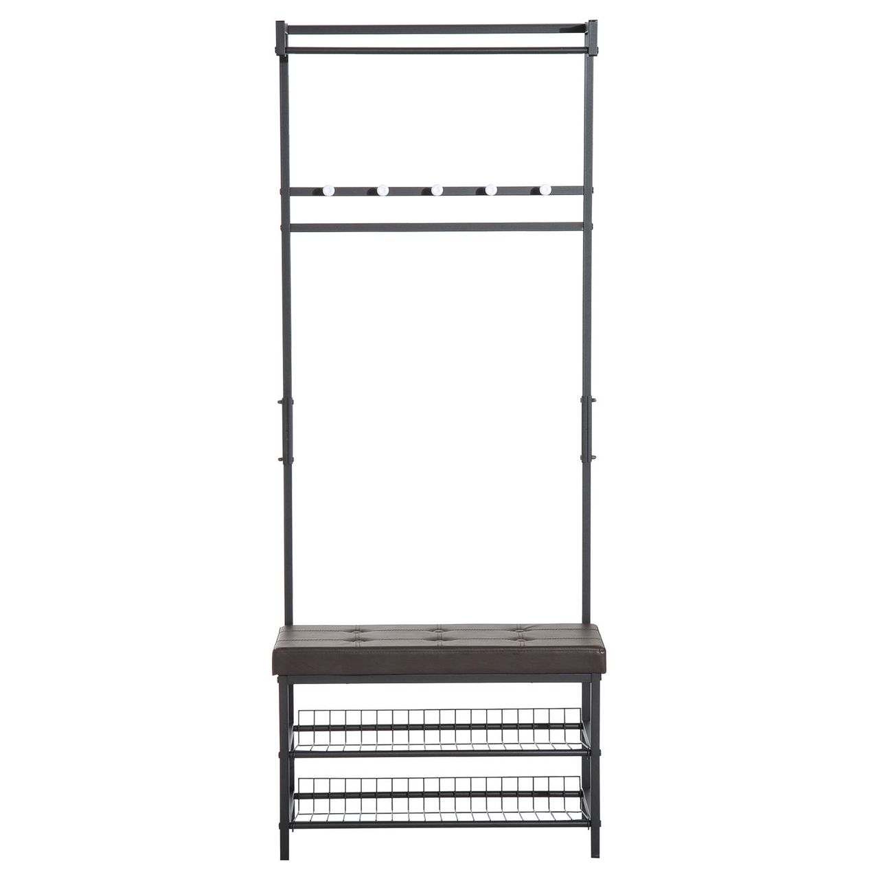 HOMCOM Garderobenständer Garderobenbank Kleiderständer Garderobe mit Sitzfläche und 2 Schuhablagen, Metall, 72,5x35x180cm