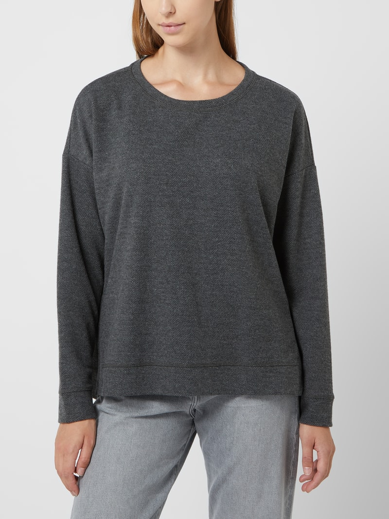 Sweatshirt mit Fischgrat-Dessin in schwarz