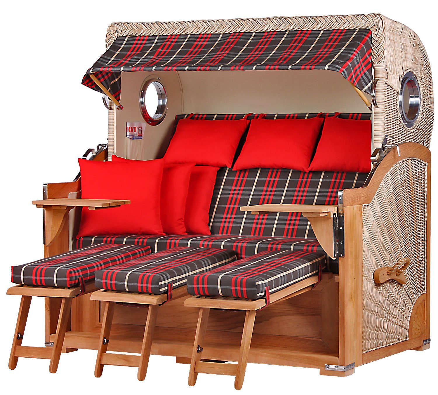 bene living Strandkorb Königssee 3-Sitzer Teak - PE shell - Modell 529, BxTxH: 170x95x170 cm, Volllieger ca. 175 Grad, Ostsee-Strandkorb, inkl. Liftersystem und Bullaugen