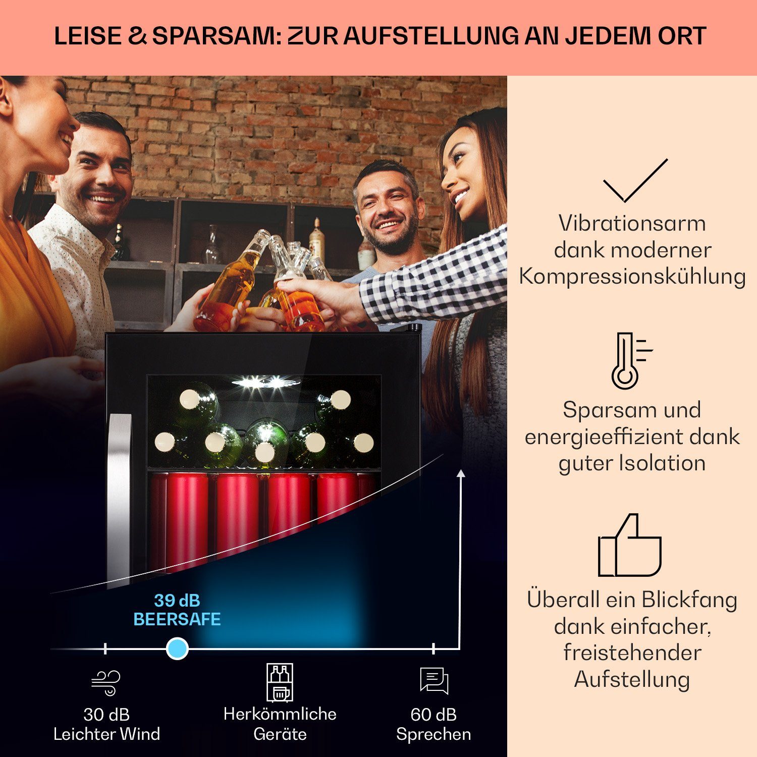 Klarstein Getränkekühlschrank HEA13-Birra-Milan-OX 10041180, 67 cm hoch, 43 cm breit, Bierkühlschrank Getränkekühlschrank Flaschenkühlschrank mit Glastür