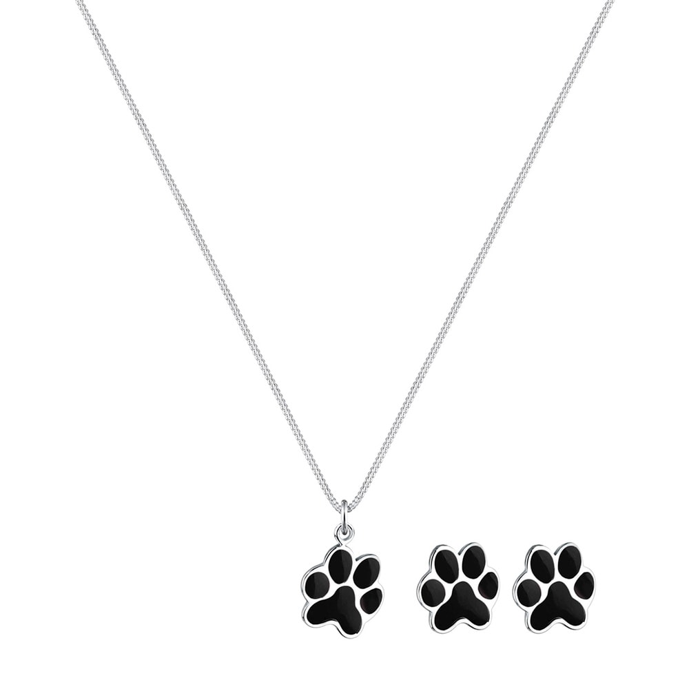 Elli Elli Ensemble de Bijoux Femmes Pendentif Patte Set clous d'oreilles Noir en argen Bijoux