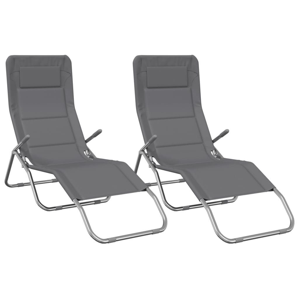 vidaXL Wellnessliege Sonnenliegen 2 Stk Grau Textilene Pulverbeschichteter Stahl