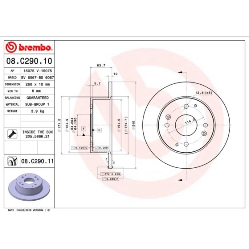 Bremsscheibe Brembo Hinterachse  2 Stück 08.C290.11 - ATU
