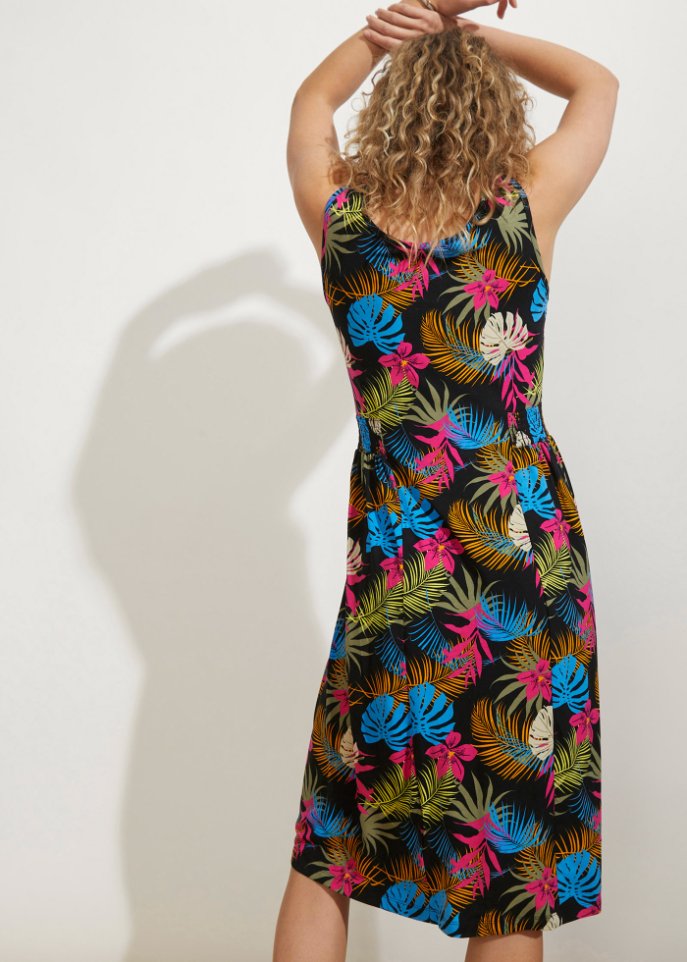 Knieumspielendes Jerseykleid mit Smok-Details