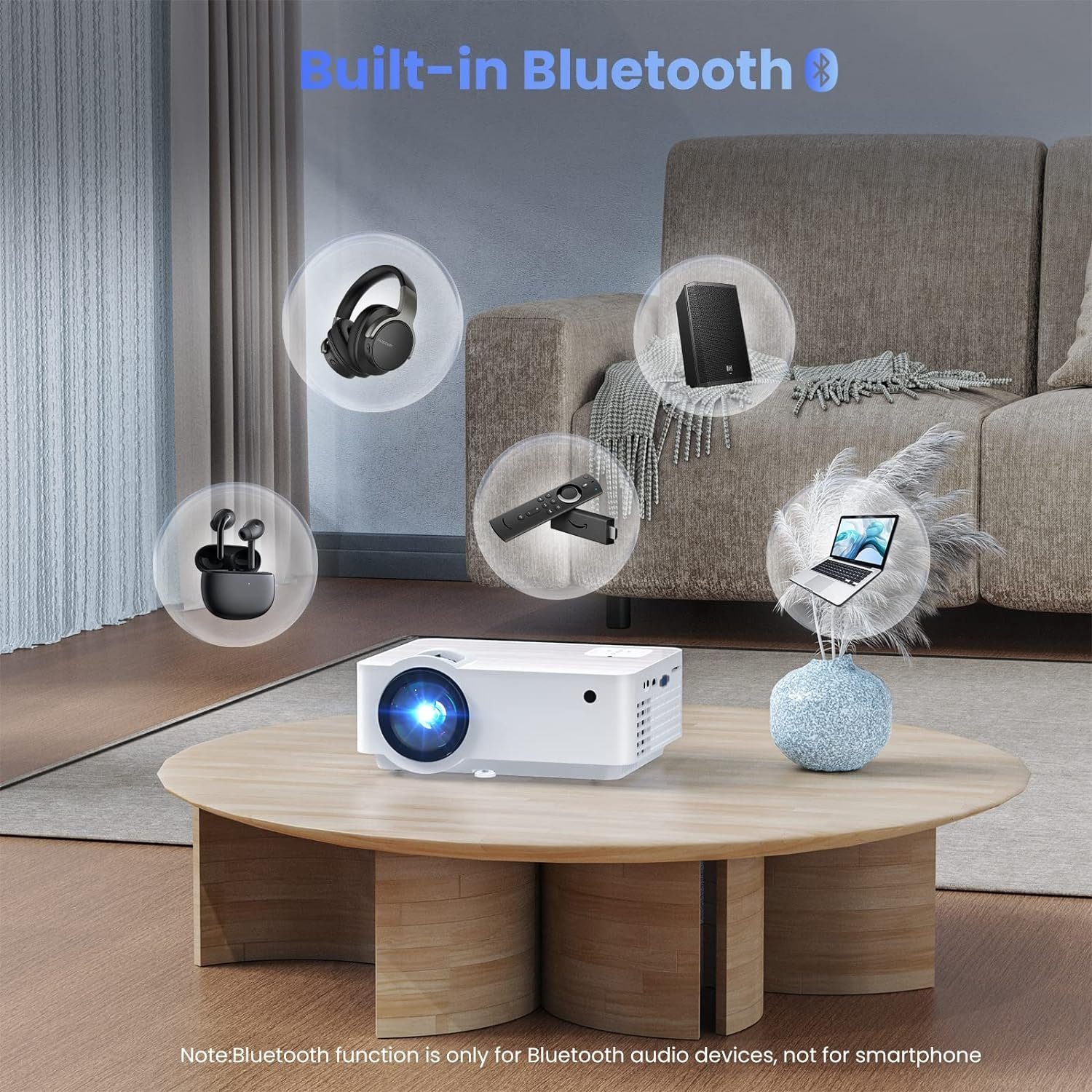 TOPVISION Bluetooth 5.1 Mini Beamer Multimedia Heimkino Portabler Projektor (9500 lm, 10000:1, 1920*1080p px, Mit 100'' Bildschirm kompatibel mit HDMI, USB AV Smartphone Pad TV Box)