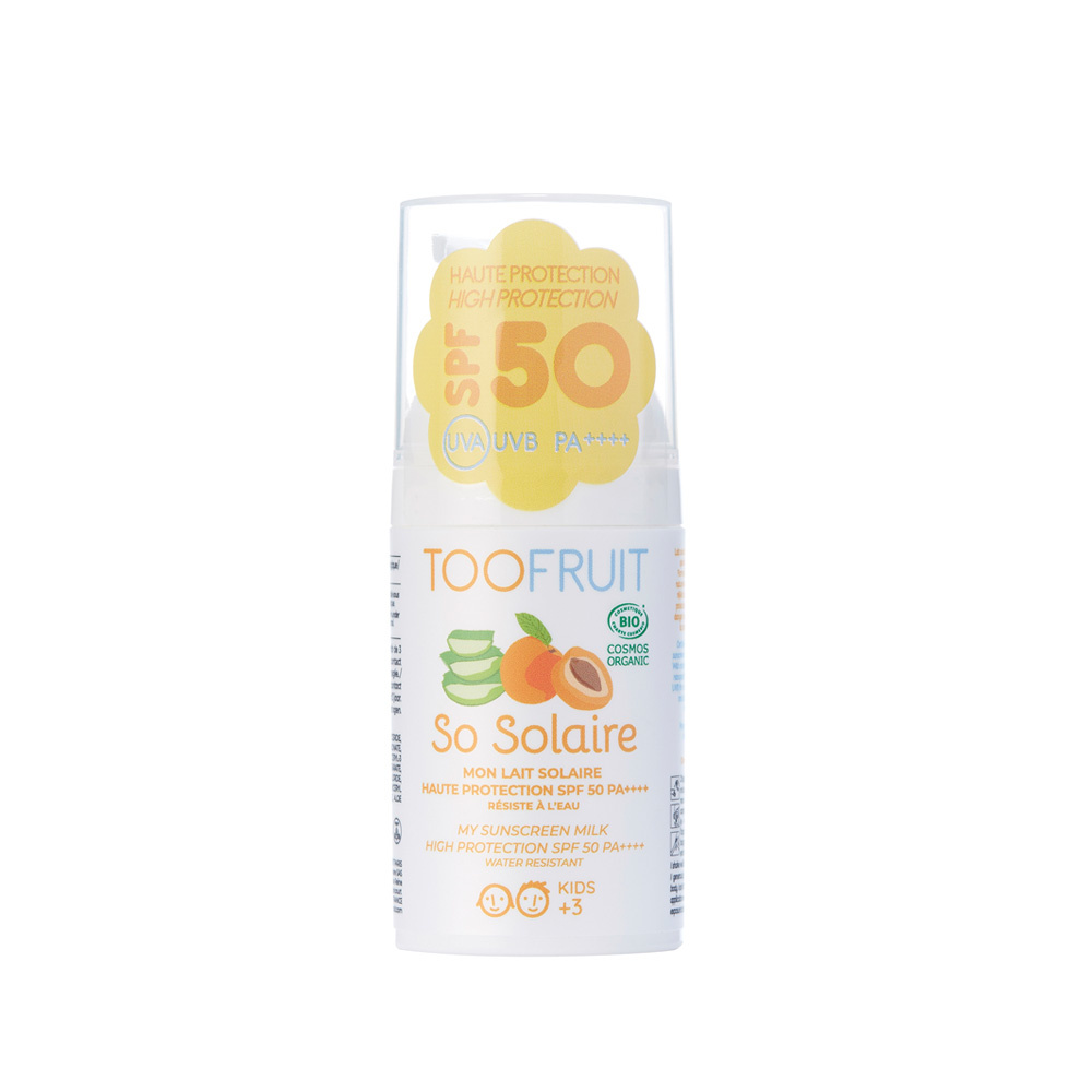 toofruit SO SOLAIRE SPF 50 Fluide non gras BIO -30ml  Abricot - Aloe vera Lait solaire Haute protection indice 50