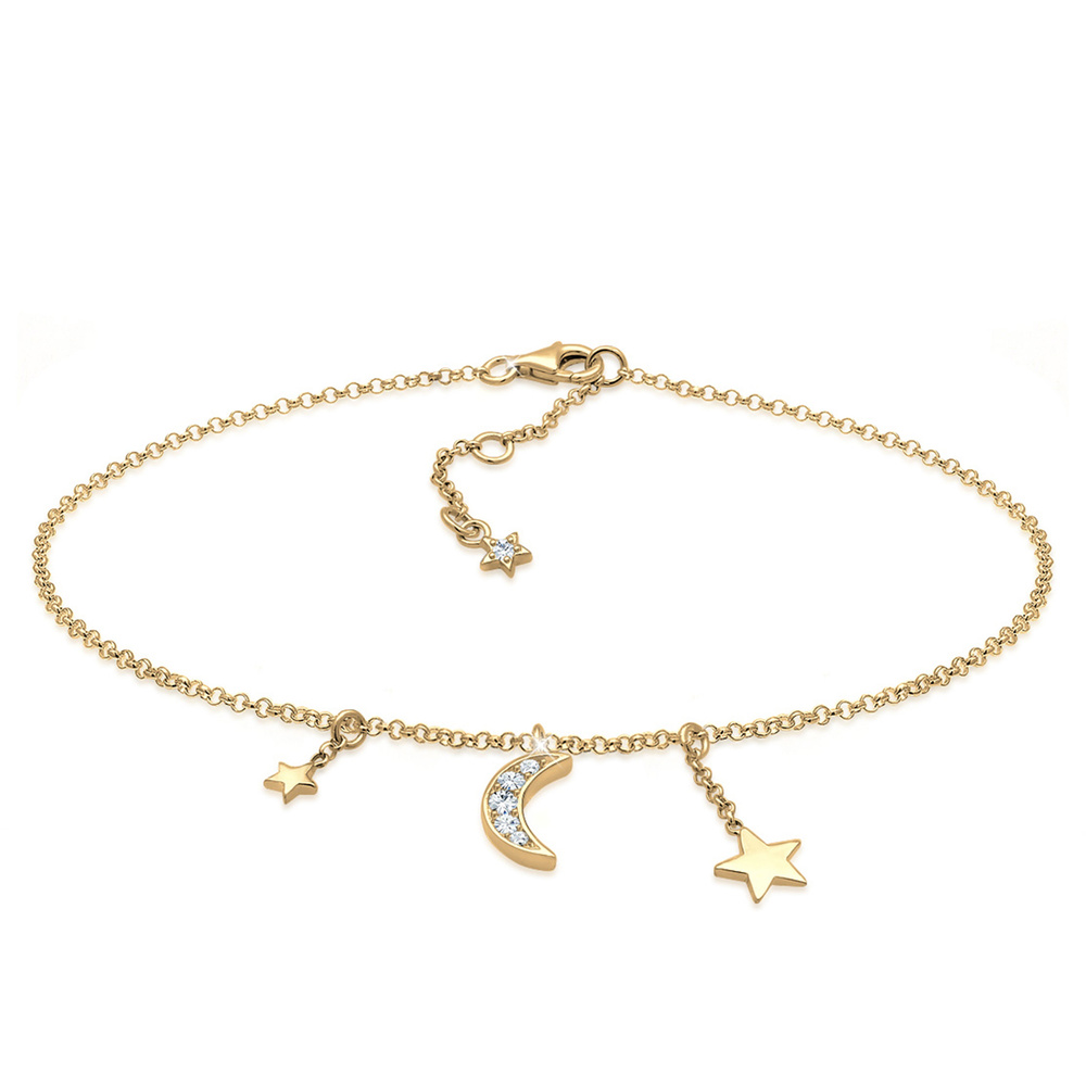 Elli Elli Bracelet de Cheville Astro Sterne Halbmond Kristalle Silber Bijoux