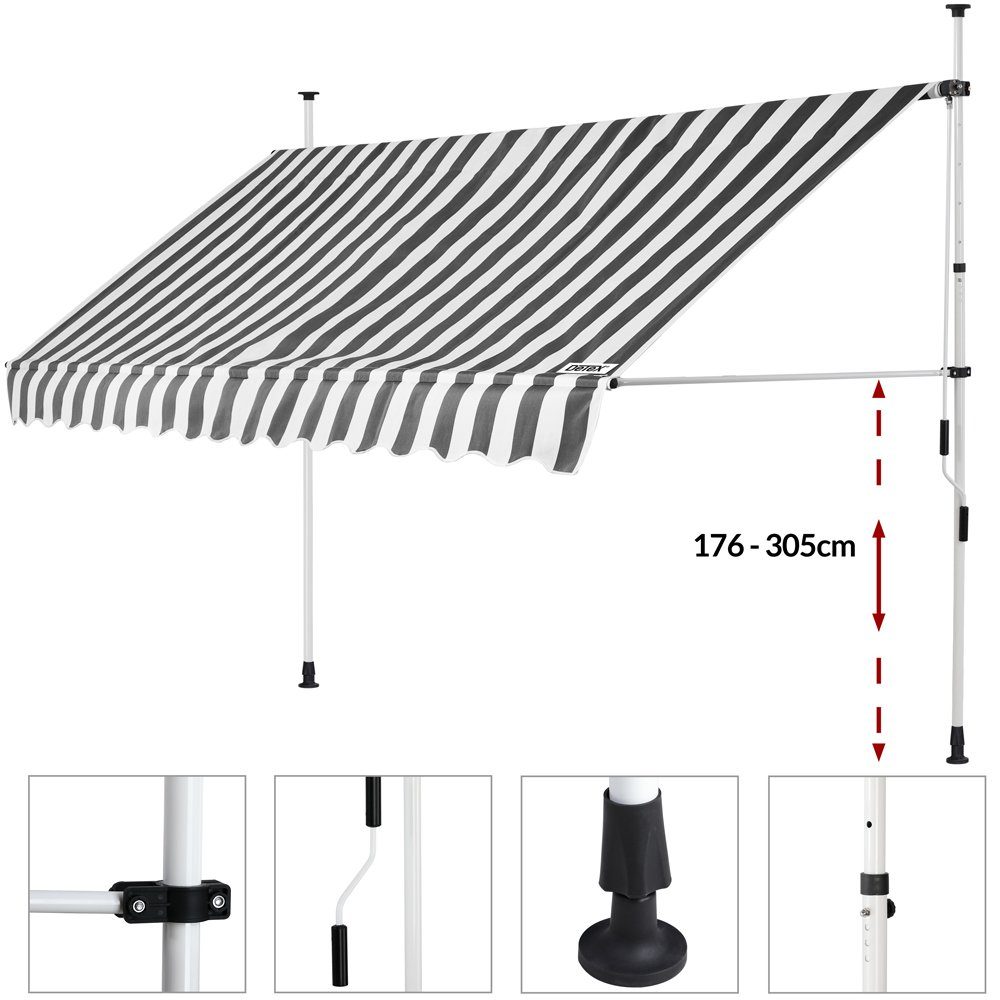 Detex Klemmmarkise Detex Klemmmarkise 150 cm breit Höhenverstellbar Handkurbel