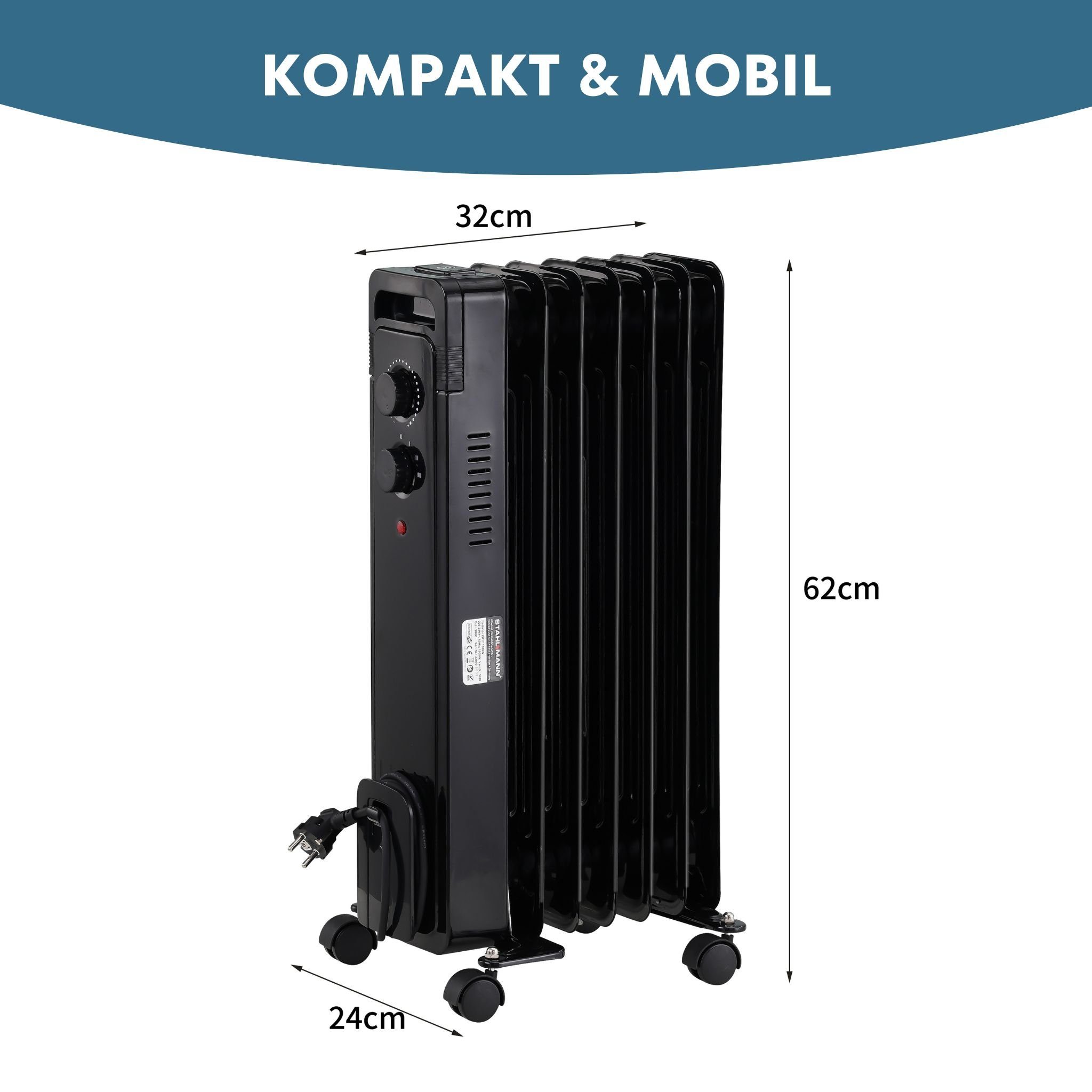 Stahlmann Heizgerät STAHLMANN Radiator Elektroheizung ZR17, 1500 W, Heizung Elektrisch mit Thermostat und 3 Heizstufen, Heizgerät
