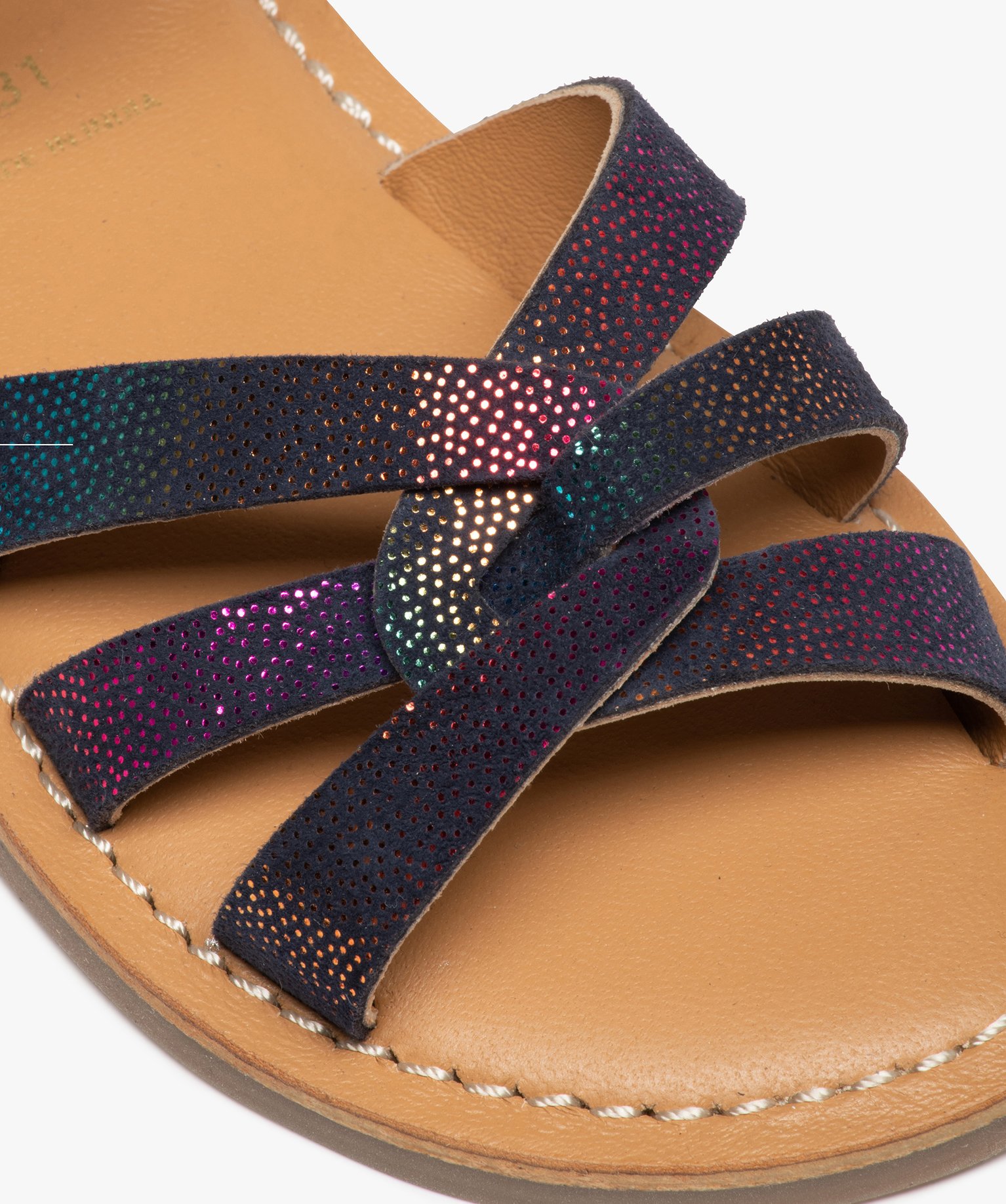 Sandales fille à brides en cuir retourné finement pailletées multicolore | GEMO