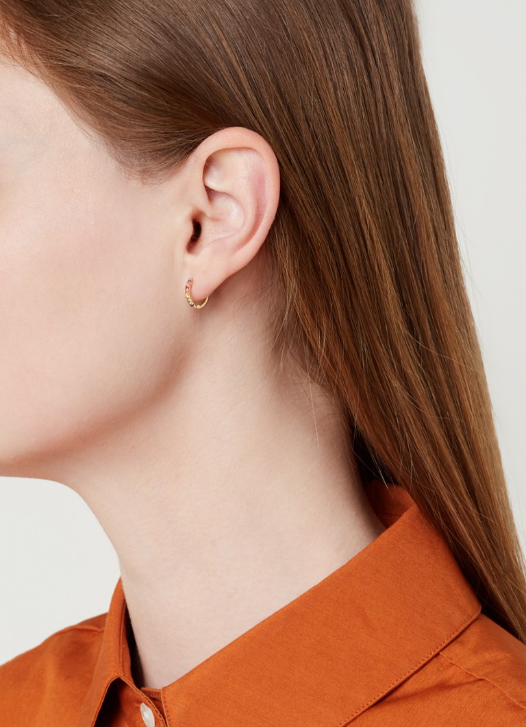 Culet Jewellery Rainbow Halo single hoop earring of 18 carat yellow gold with gemstone